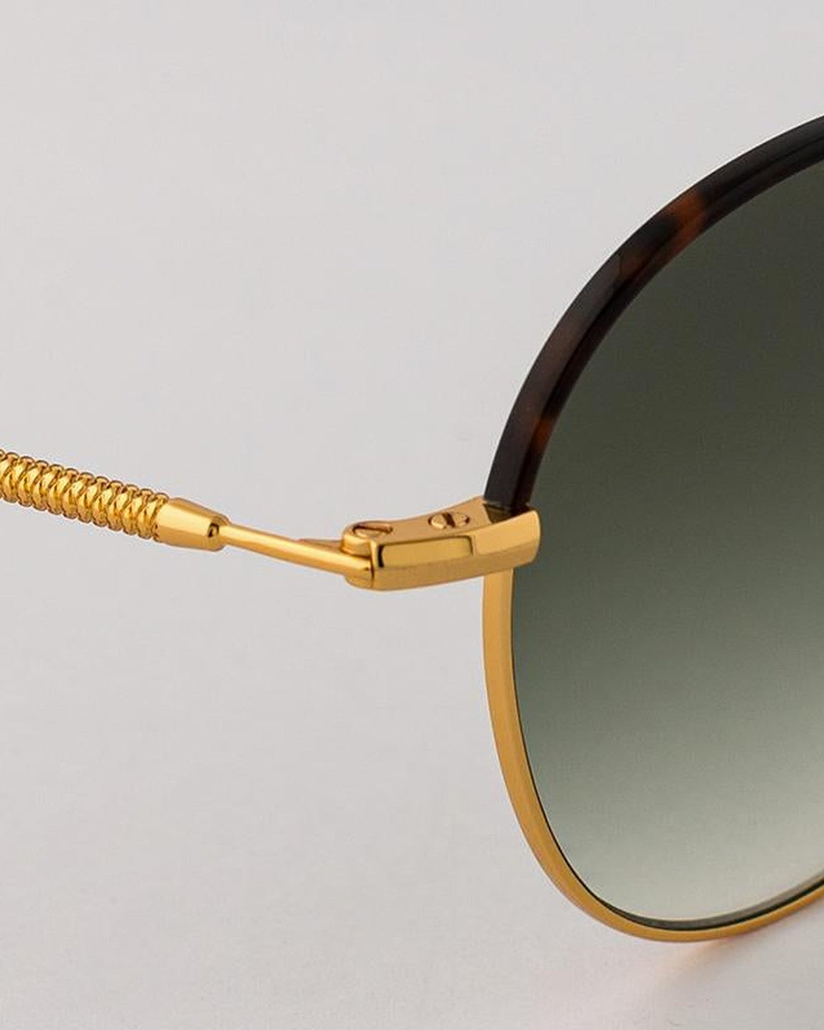 Close-up of the coiled temple wire and hinge on EYEPETIZER GOBI C.4-M-25 sunglasses.