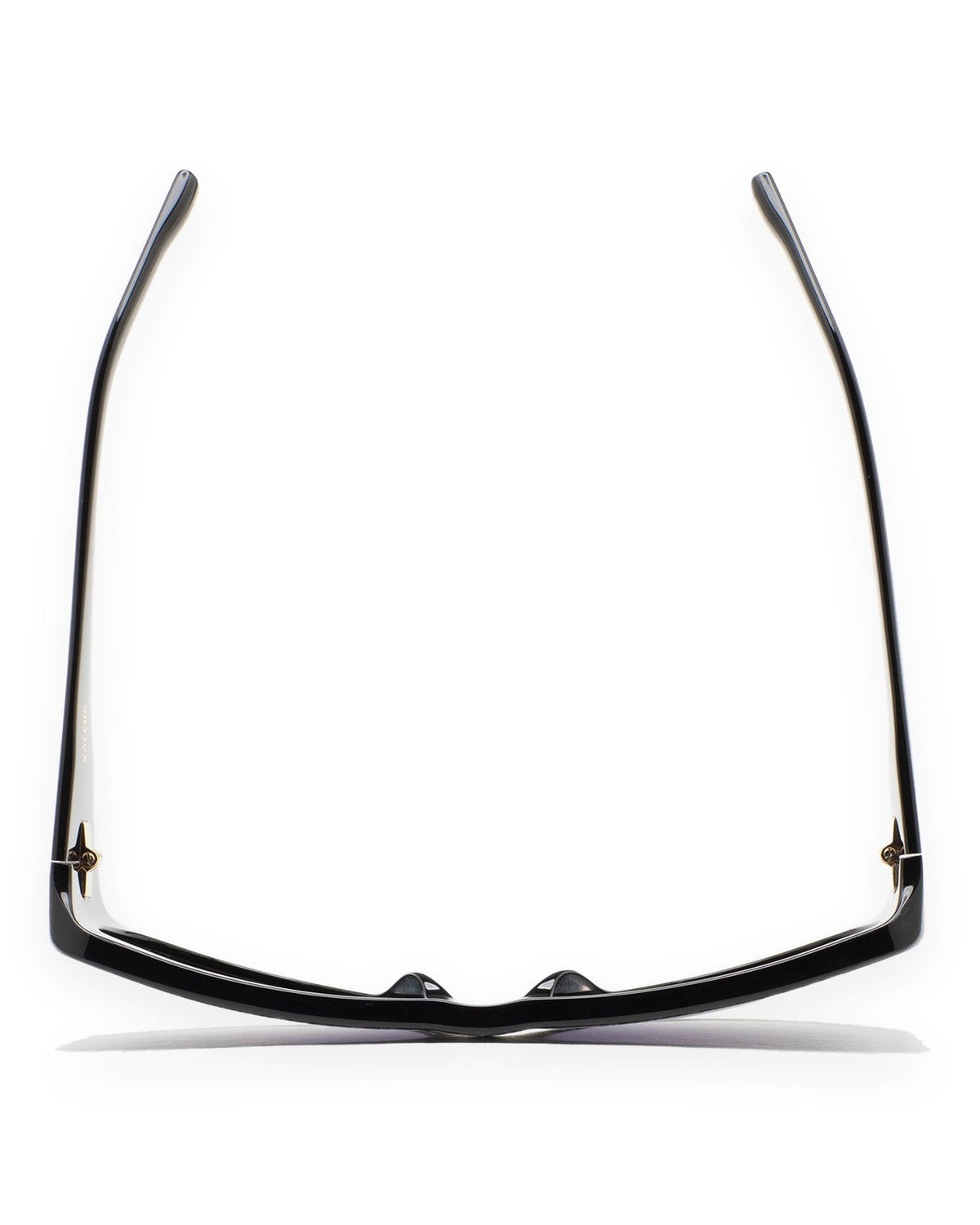 Top-down view of KALEOS Haworth Black Black sunglasses showing temple details.