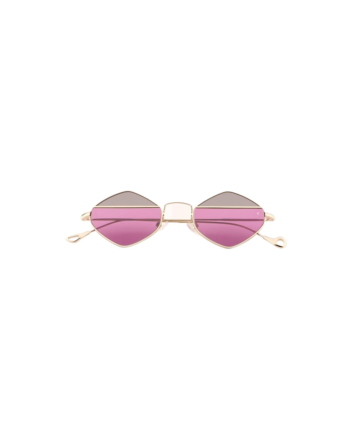 Front view of EYEPETIZER HEYWOOD C.2-C-3 sunglasses with diamond-shaped pink gradient lenses and gold metal frames.