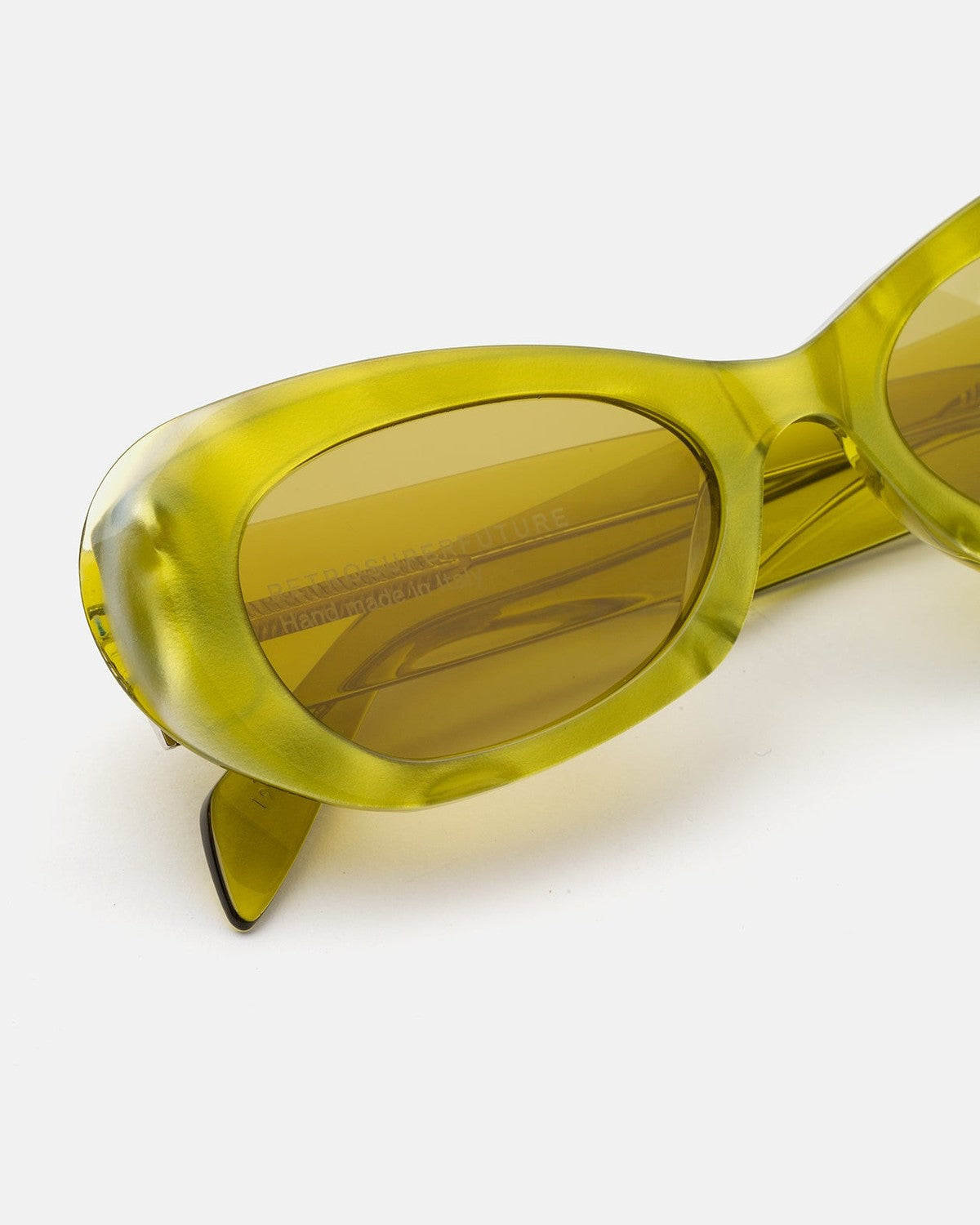 Close-up of the lens and frame of RETROSUPERFUTURE Izipho Mindless sunglasses.