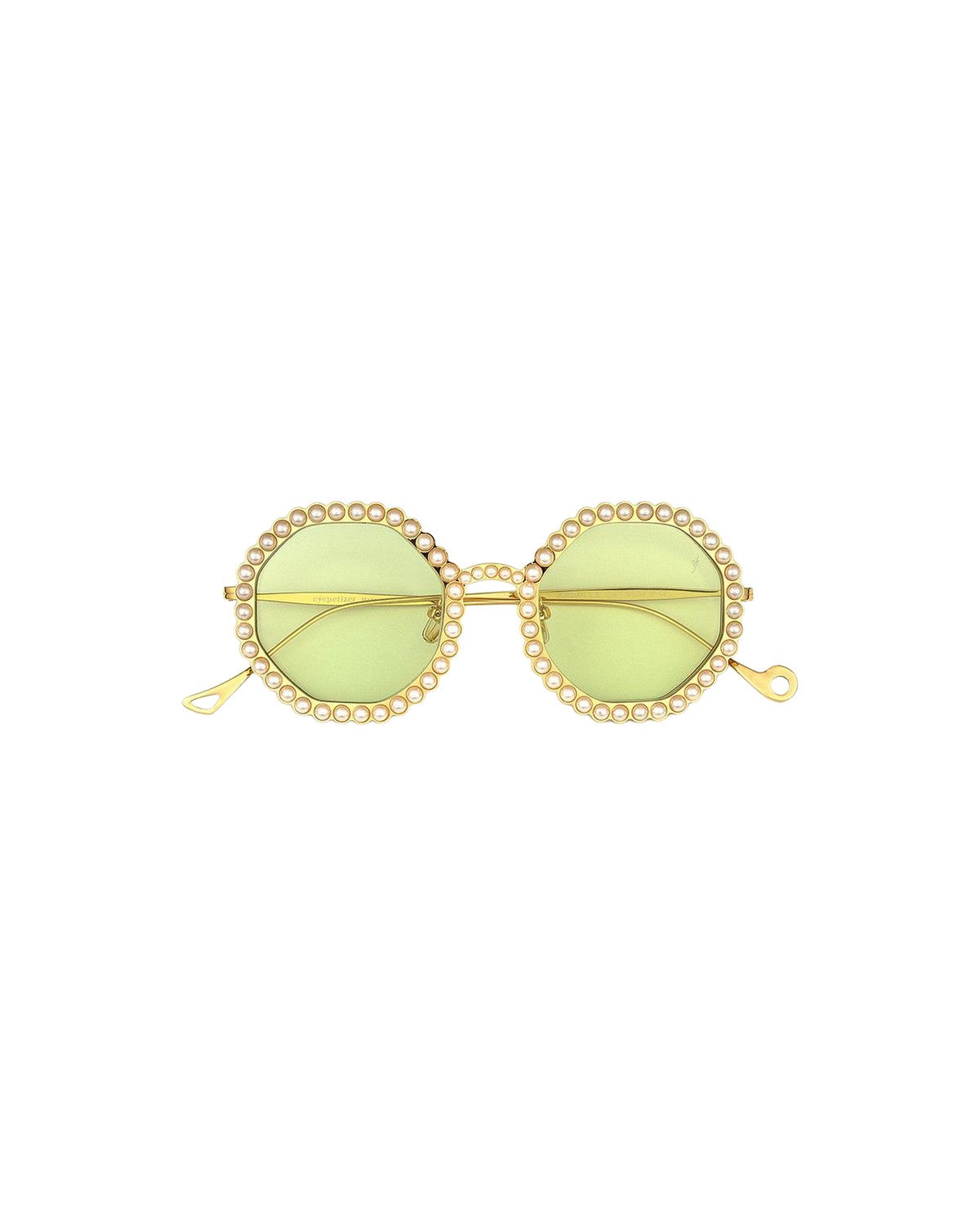 Front view of EYEPETIZER JORDAN C.4-1 sunglasses with pearl-embellished gold frames.