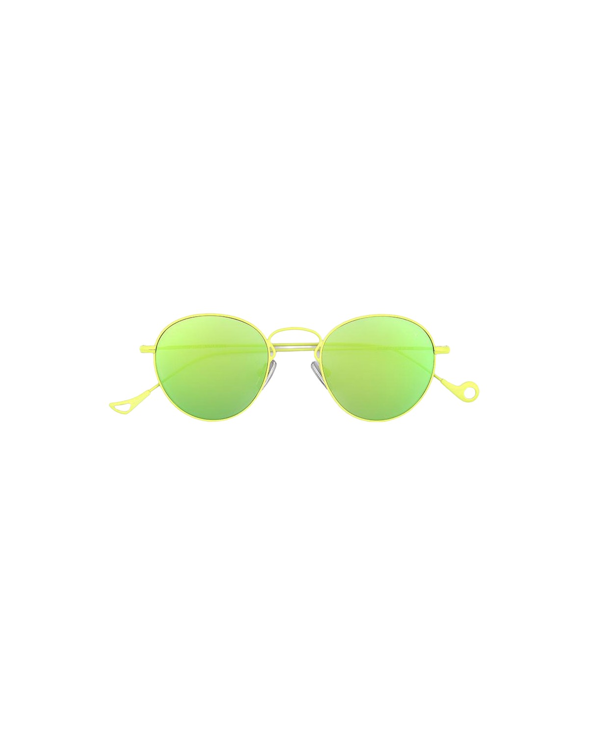 Front view of EYEPETIZER JULIEN C.12-36 sunglasses with yellow frame and green mirrored lenses.