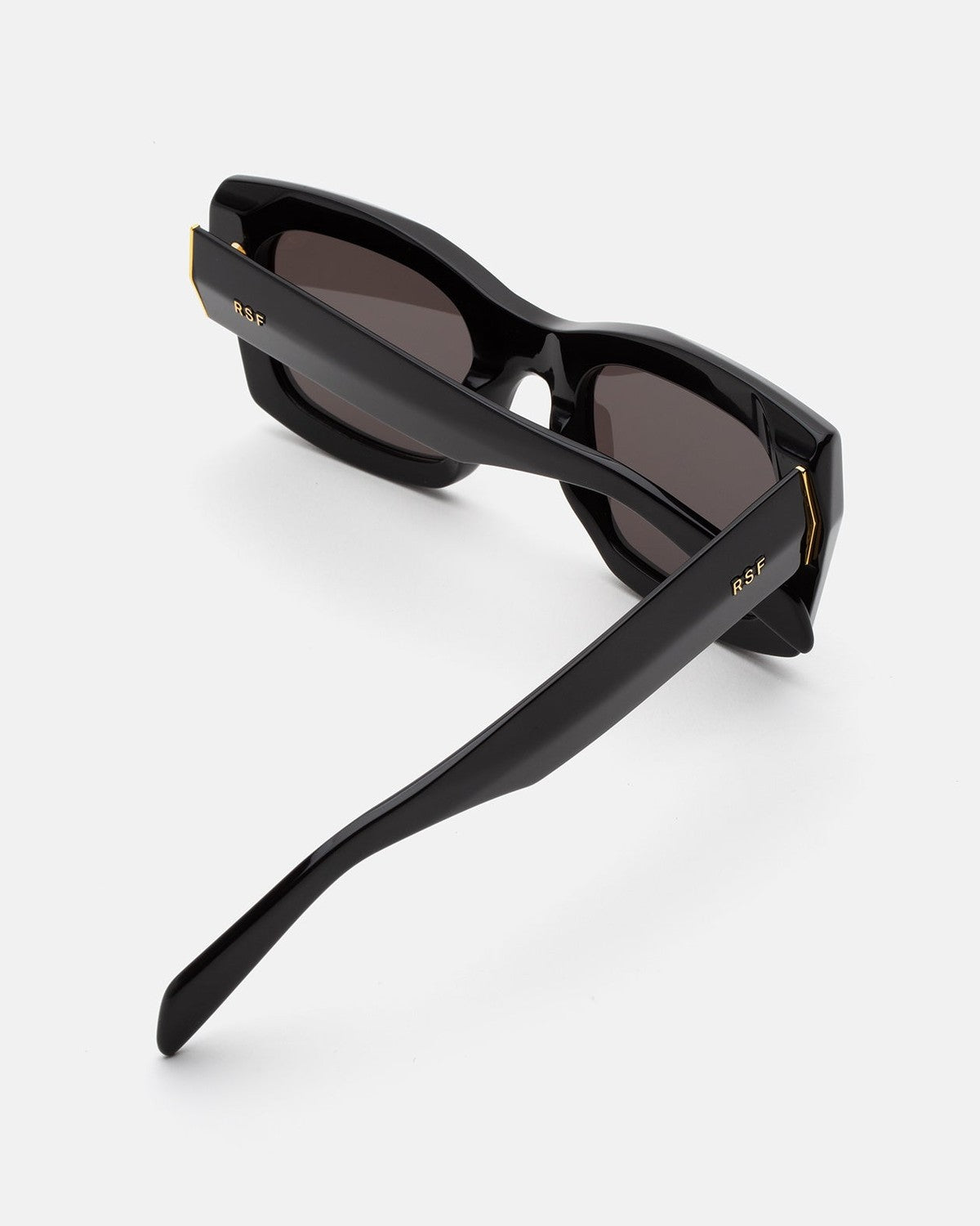 Rear angled view of RETROSUPERFUTURE Komori Black sunglasses showing temple details.