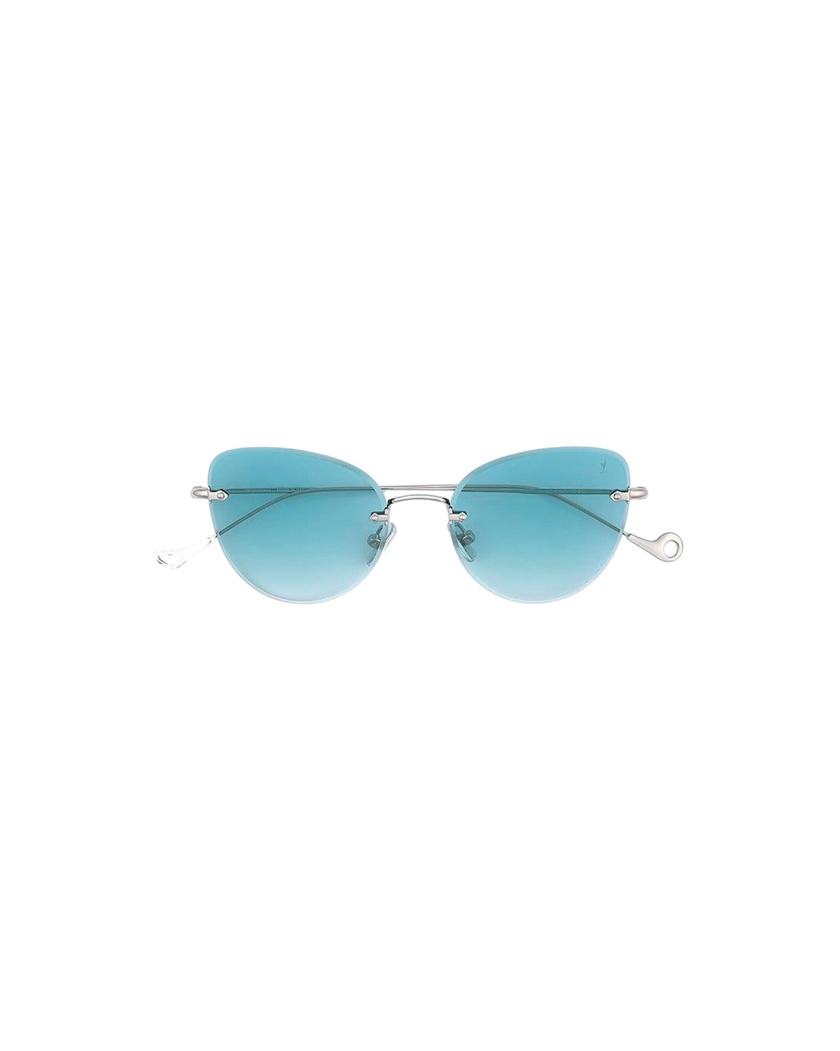 Front view of EYEPETIZER LIZ C.1-21 sunglasses with rimless blue gradient lenses and silver wire frame.