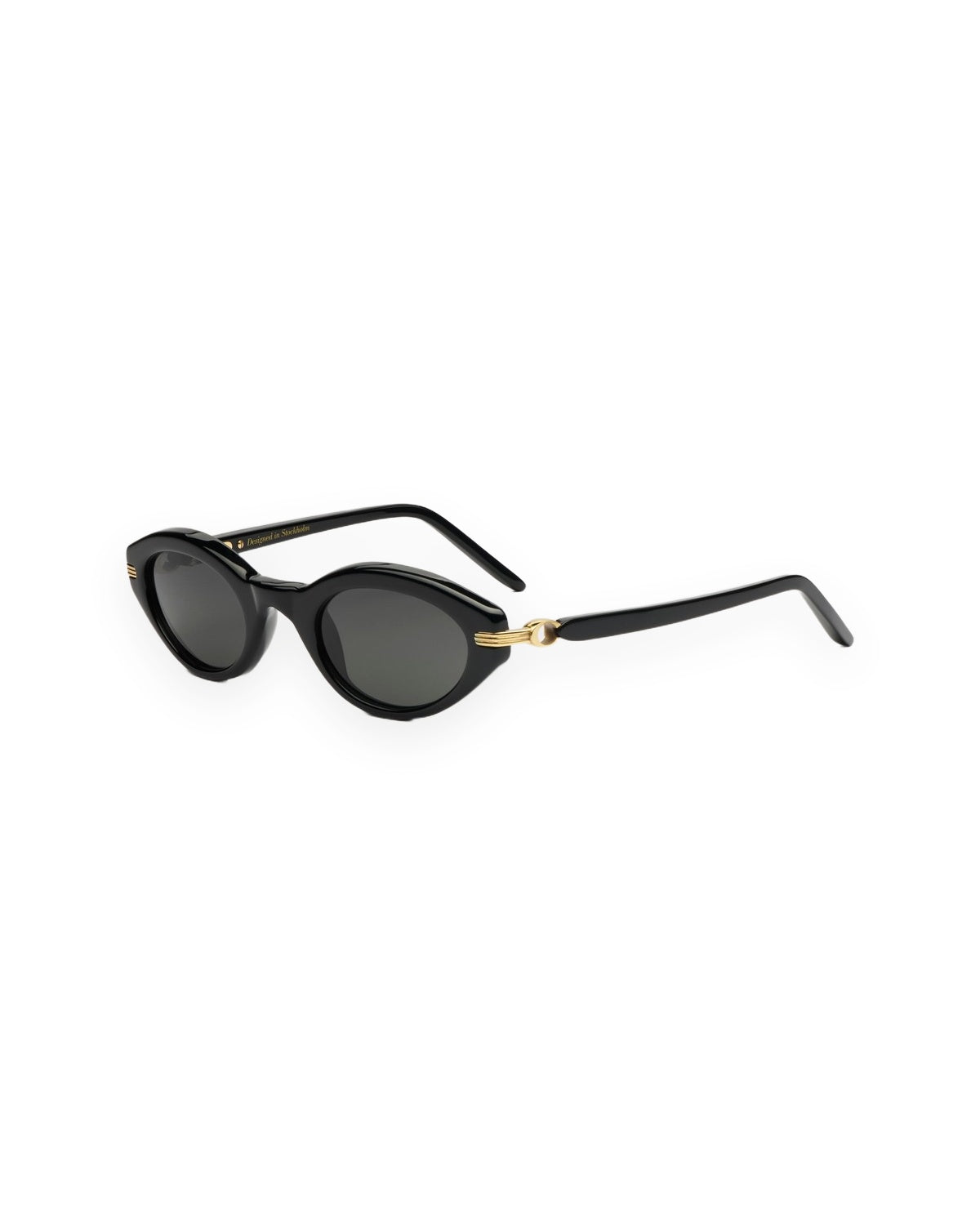 Angle view of CHIMI Lou Black sunglasses with temples extended.