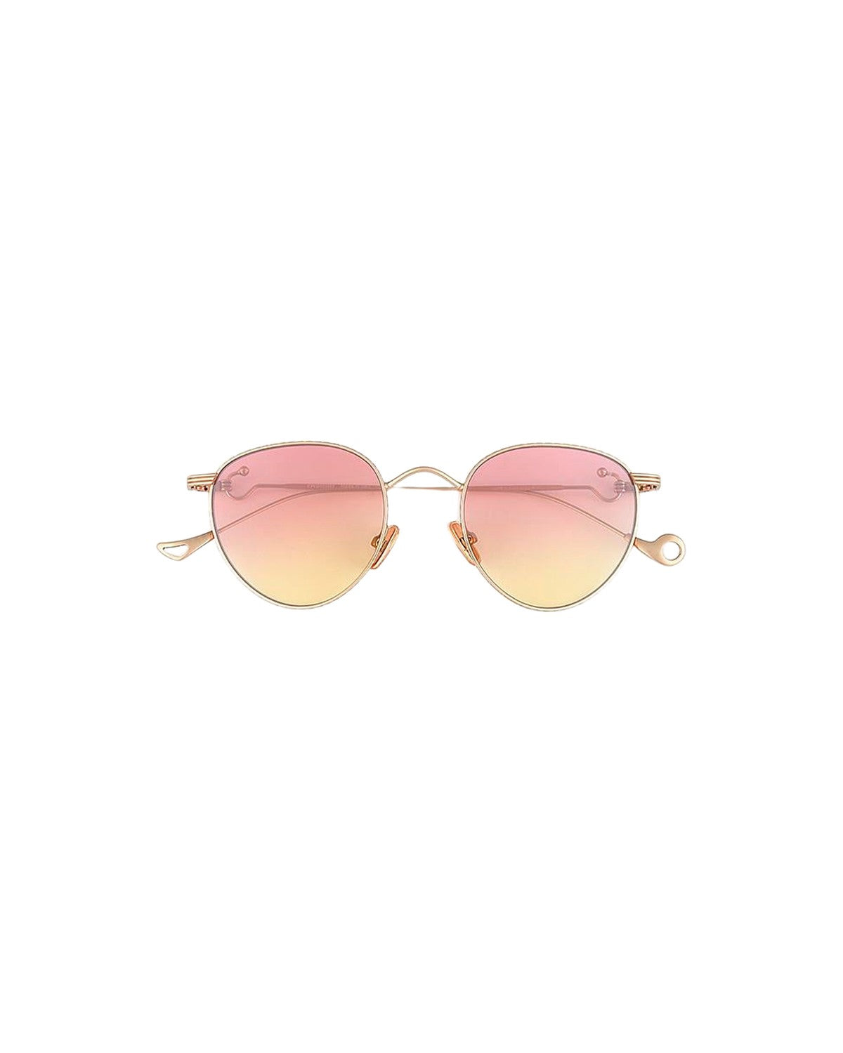 Front view of EYEPETIZER LUNE C.9-22F sunglasses with pink-to-yellow gradient lenses and gold metal frames.