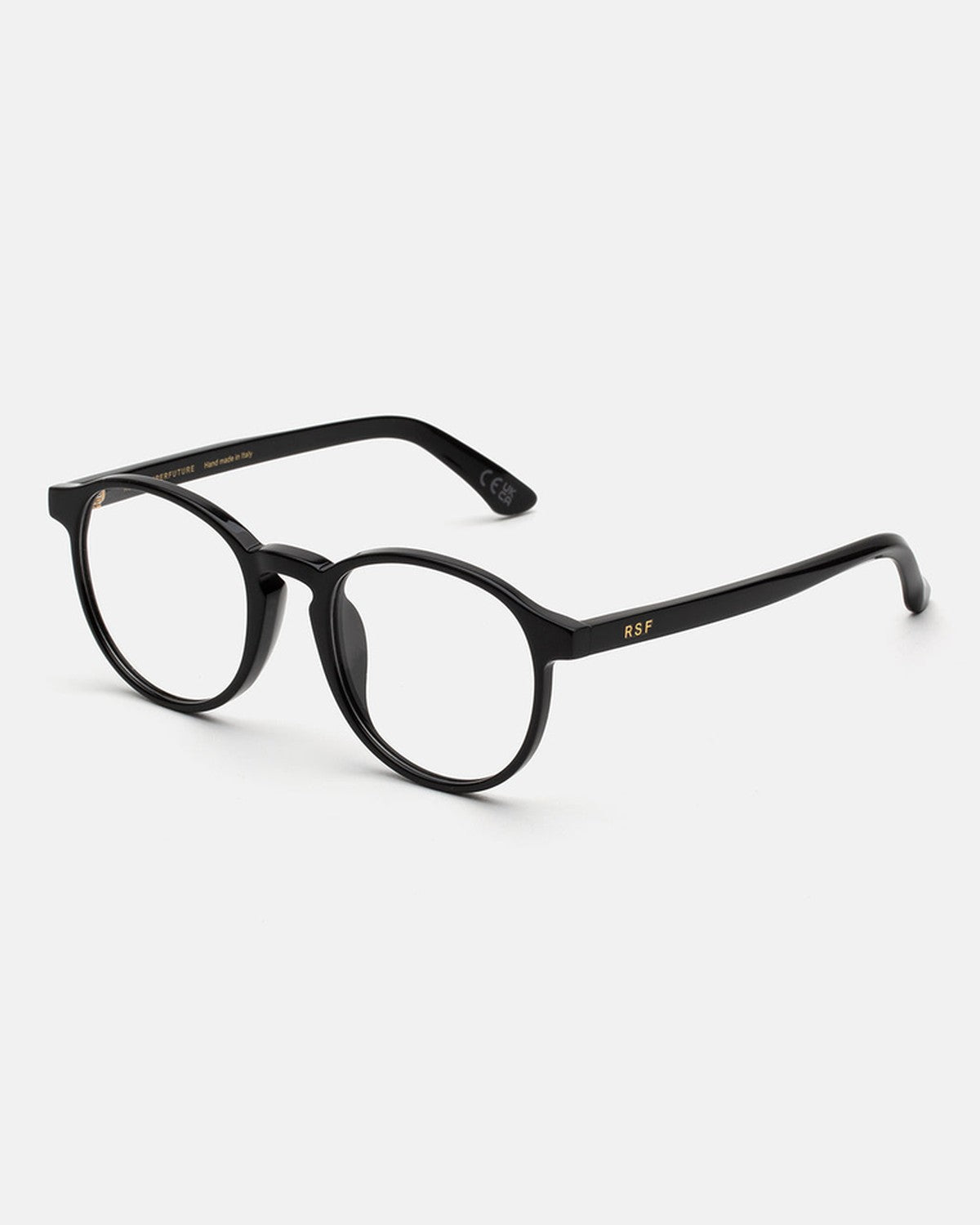 Angle view of RETROSUPERFUTURE Numero 01 Black sunglasses showing the temple.