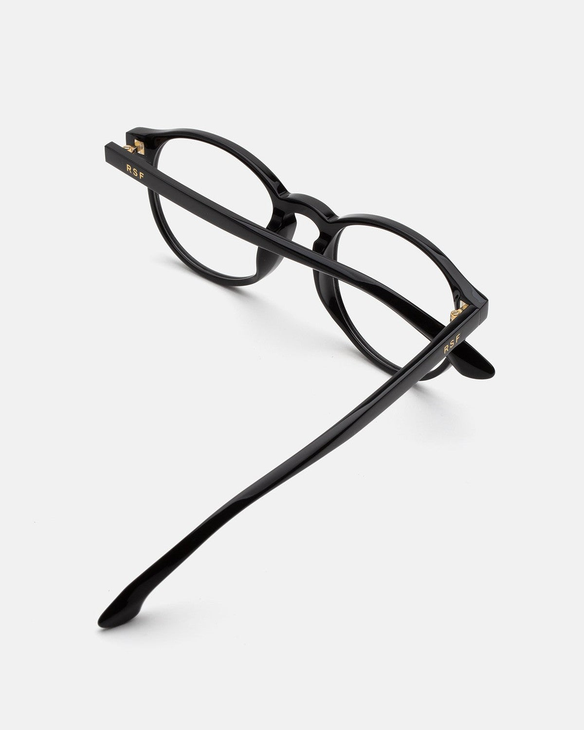 Overhead view showing the temples and hinges of RETROSUPERFUTURE Numero 01 Black sunglasses.