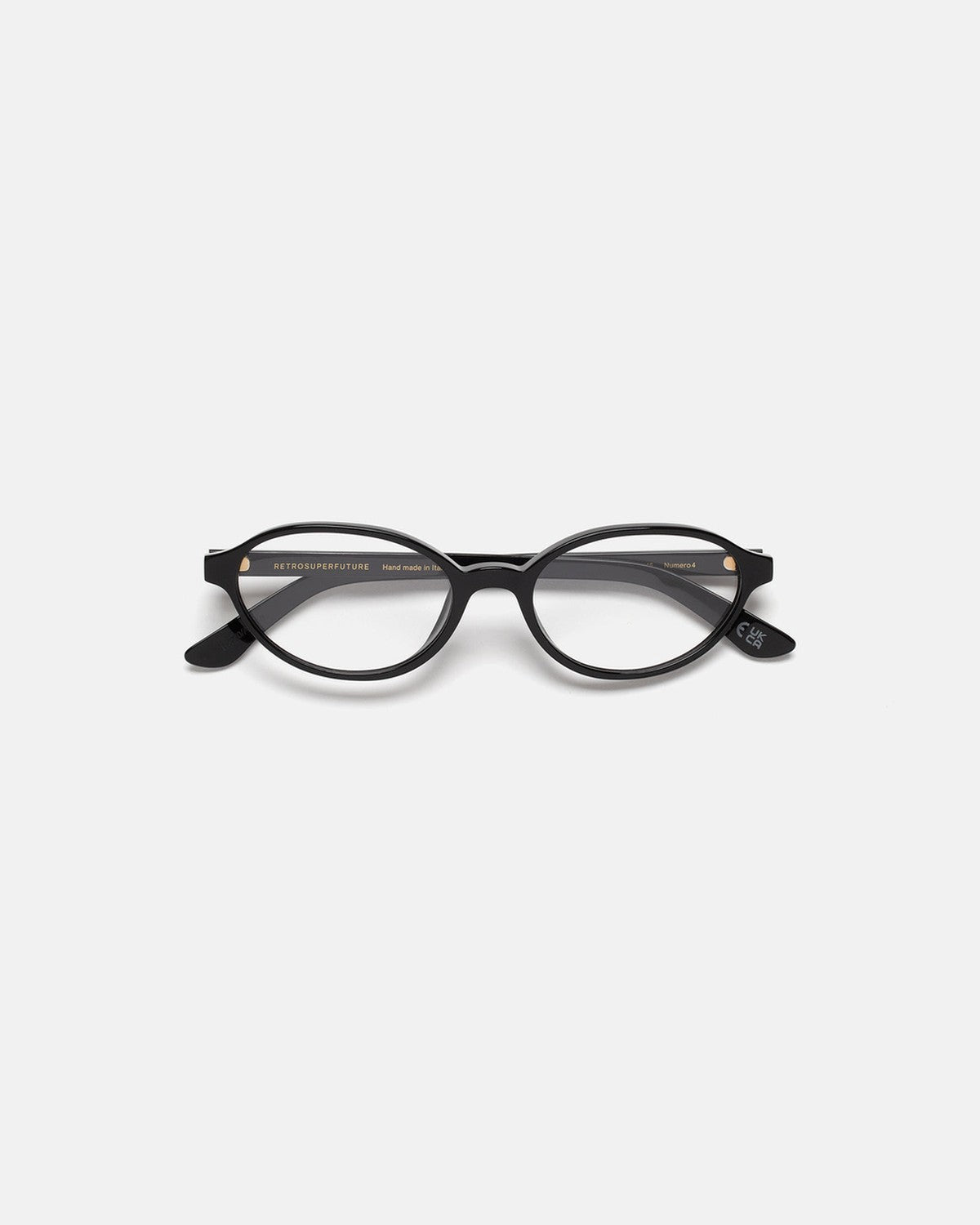 Front view of RETROSUPERFUTURE Numero 04 Black sunglasses folded.