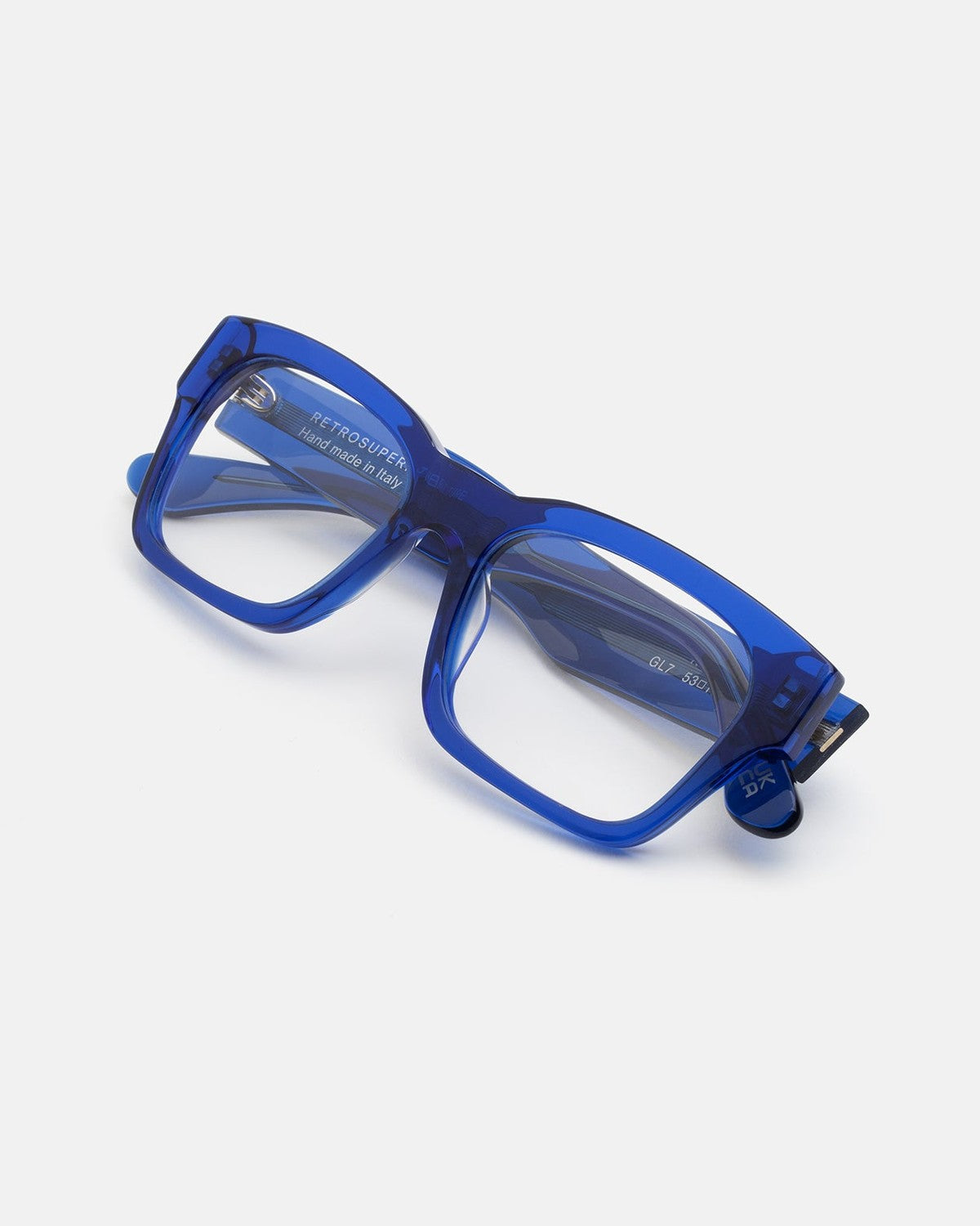 Folded angle view of RETROSUPERFUTURE Numero 119 Blue sunglasses.