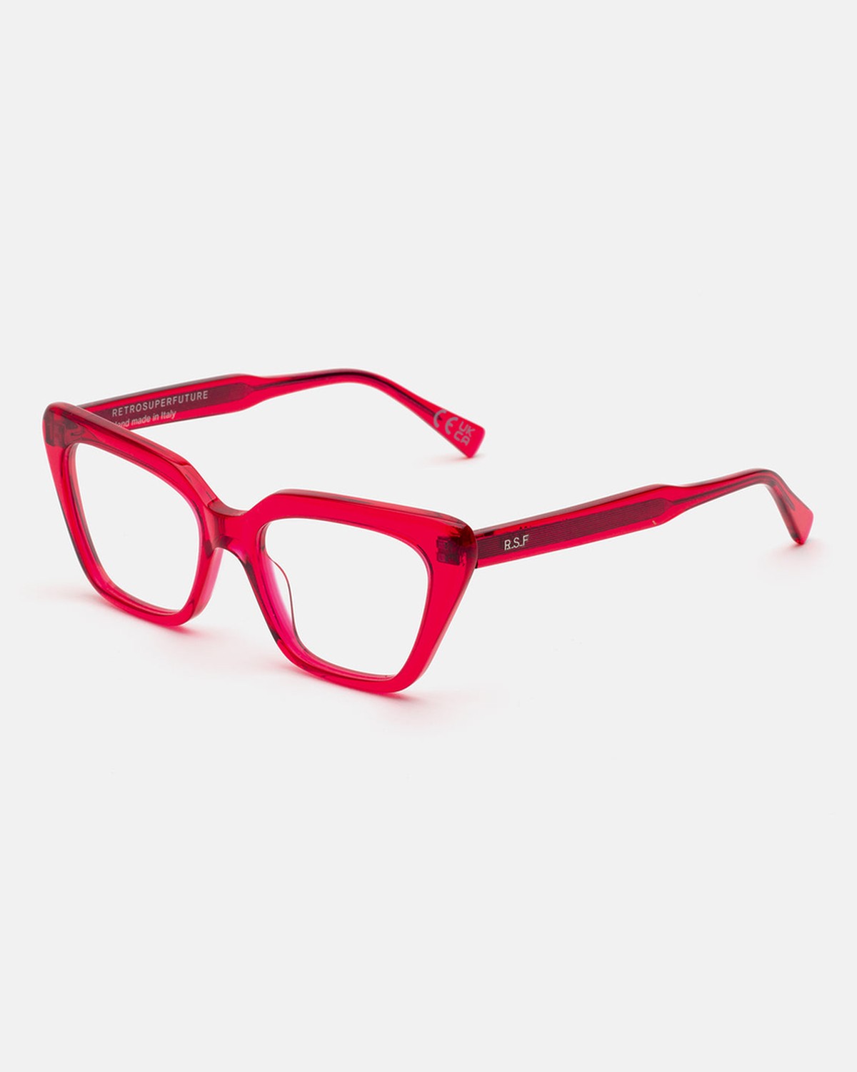 Angle view of RETROSUPERFUTURE Numero 122 Red sunglasses.
