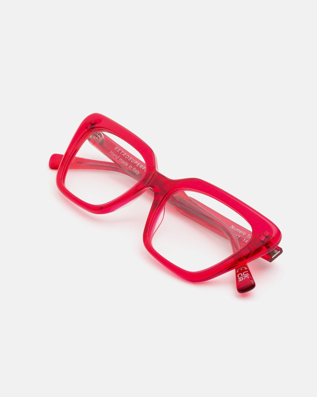 Folded view of RETROSUPERFUTURE Numero 122 Red sunglasses.