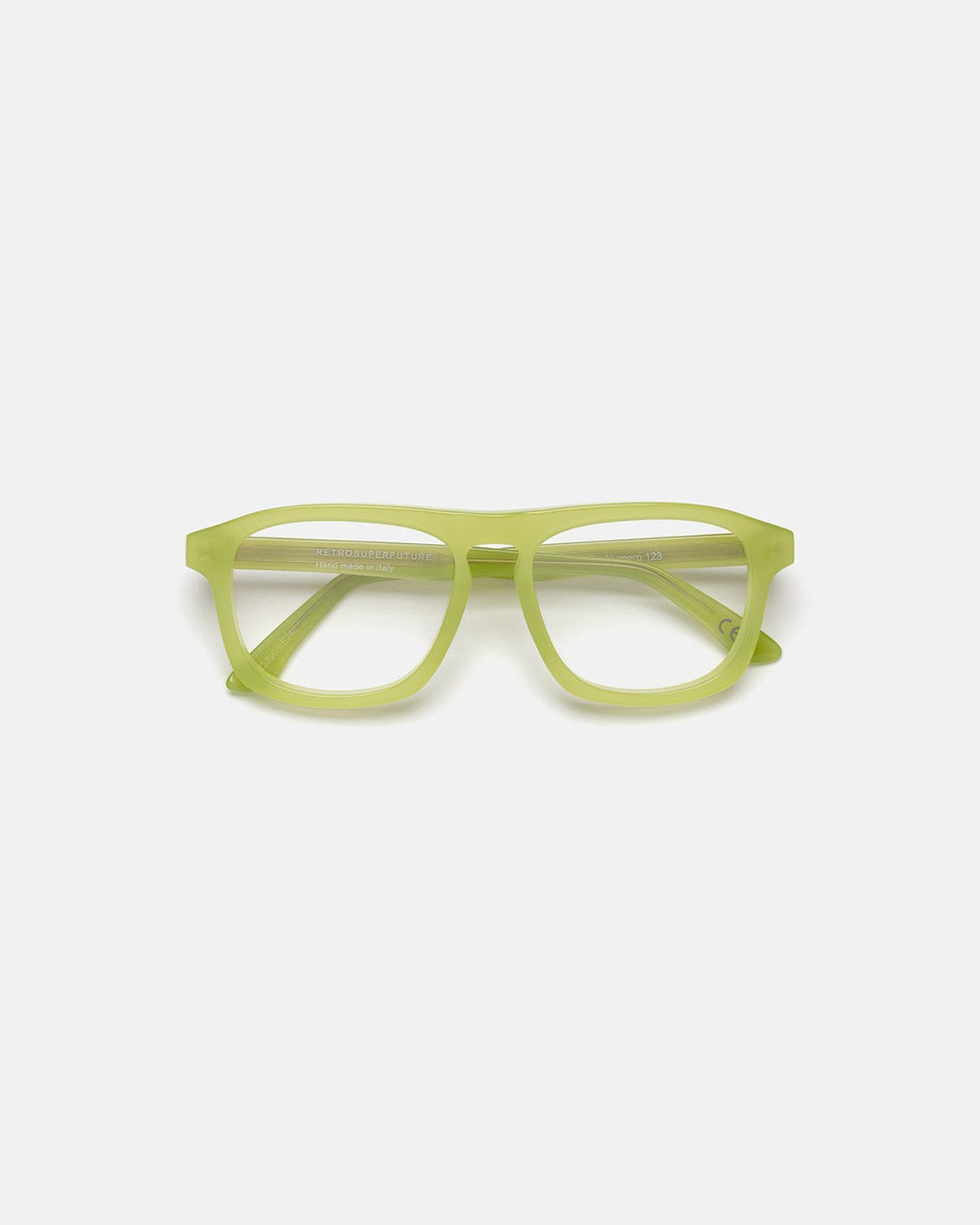 Front view of RETROSUPERFUTURE Numero 123 Lime sunglasses.
