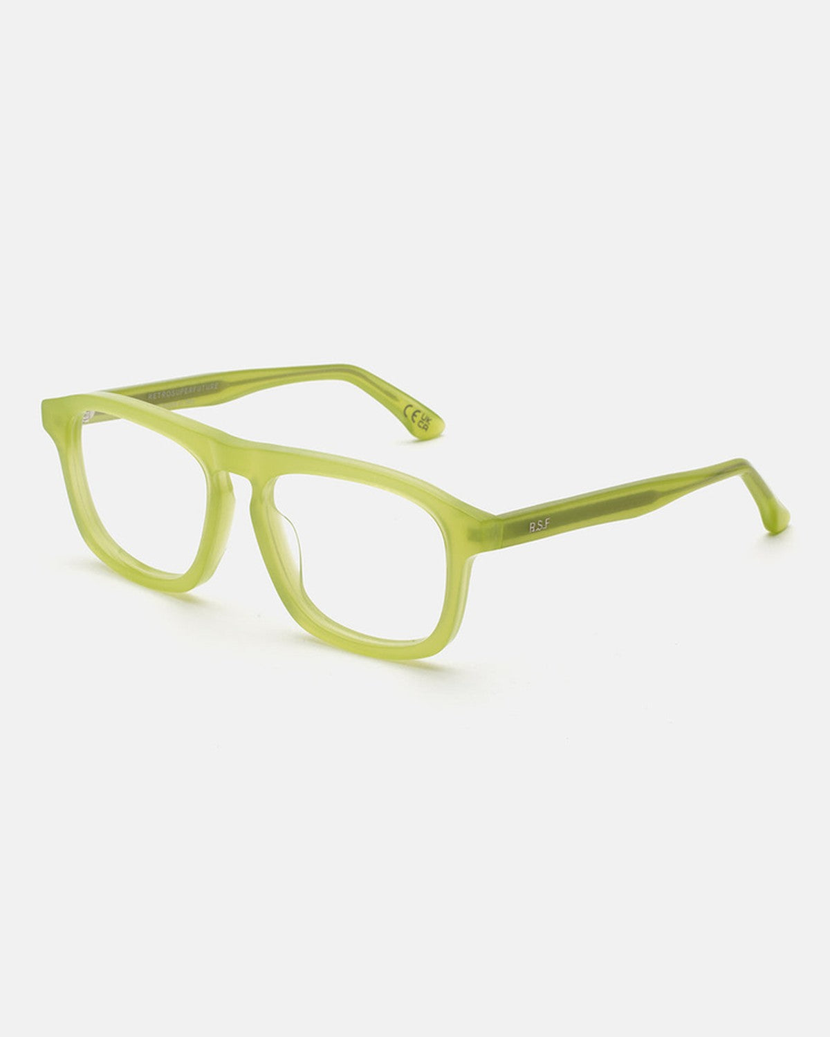 Angled view of RETROSUPERFUTURE Numero 123 Lime sunglasses.