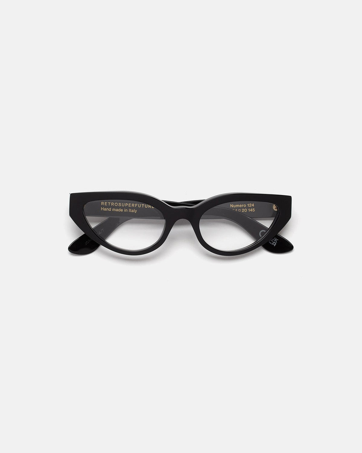 Front view of RETROSUPERFUTURE Numero 124 Black sunglasses laid flat.