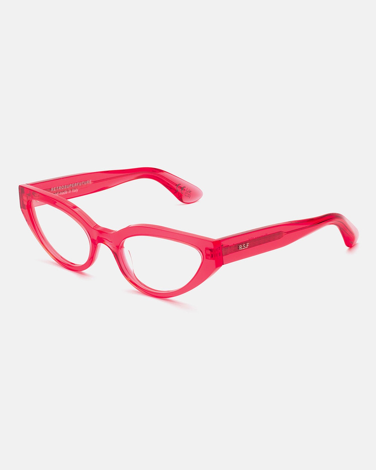 Angled view of RETROSUPERFUTURE Numero 124 Light Red sunglasses.