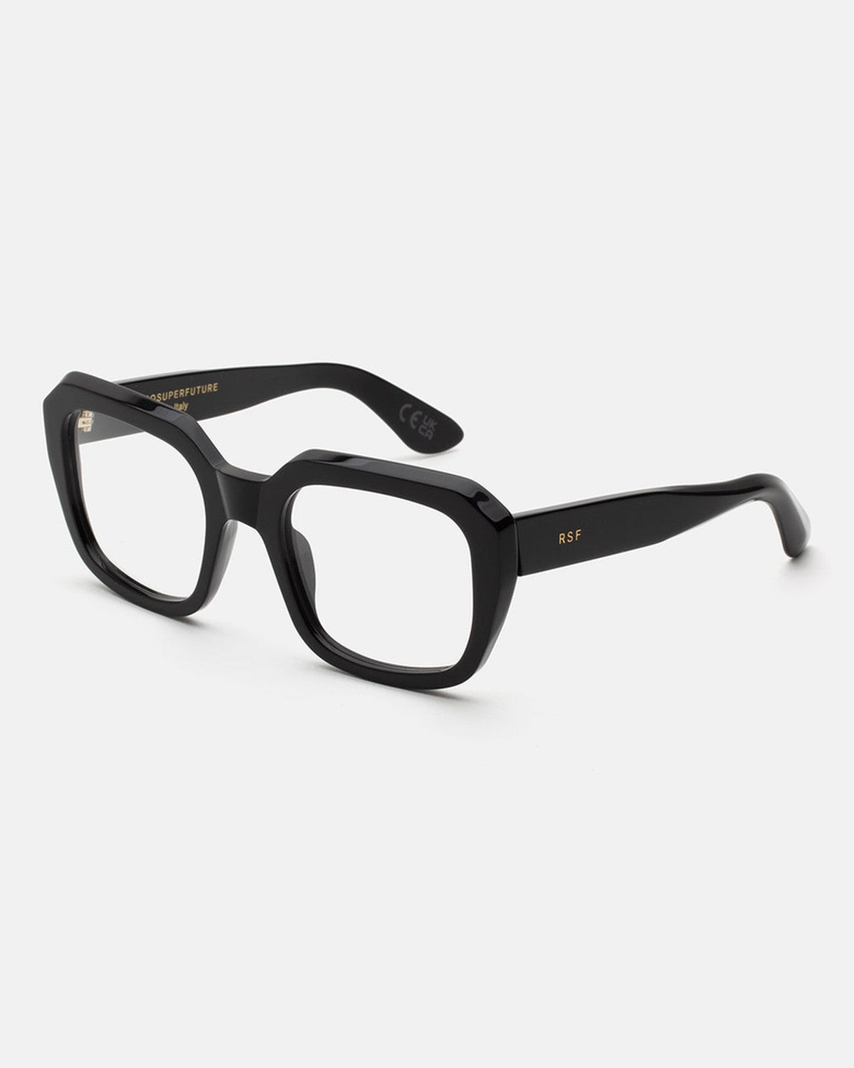 Angle view of RETROSUPERFUTURE Numero 125 Black sunglasses showing the left temple.