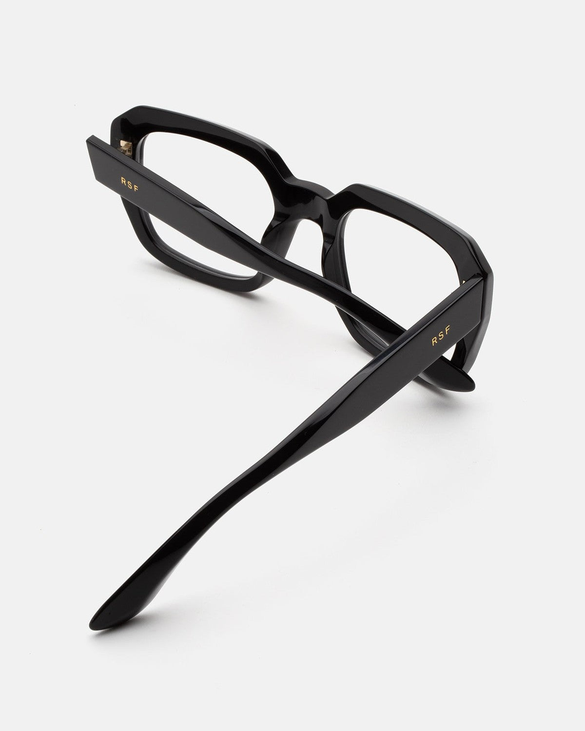 Side view of RETROSUPERFUTURE Numero 125 Black sunglasses with temple extended.