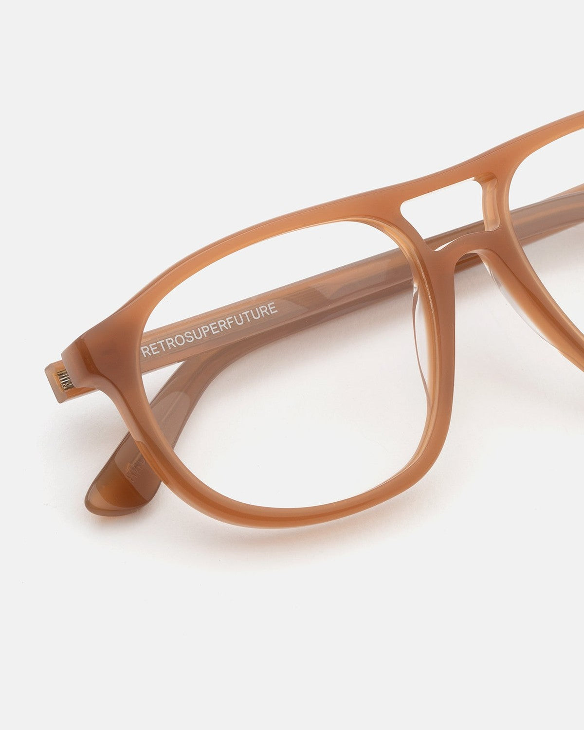 Detail of the temple and bridge on RETROSUPERFUTURE Numero 127 Cola sunglasses.
