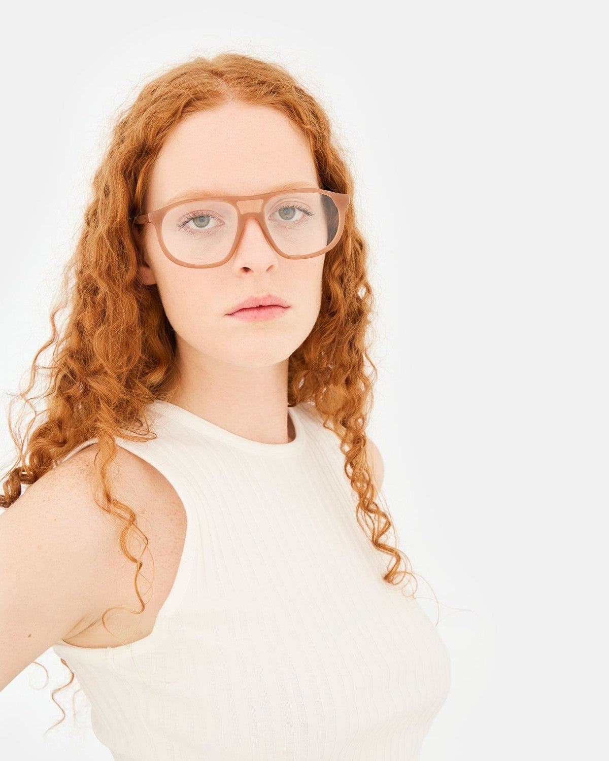 Model wearing RETROSUPERFUTURE Numero 127 Cola sunglasses.