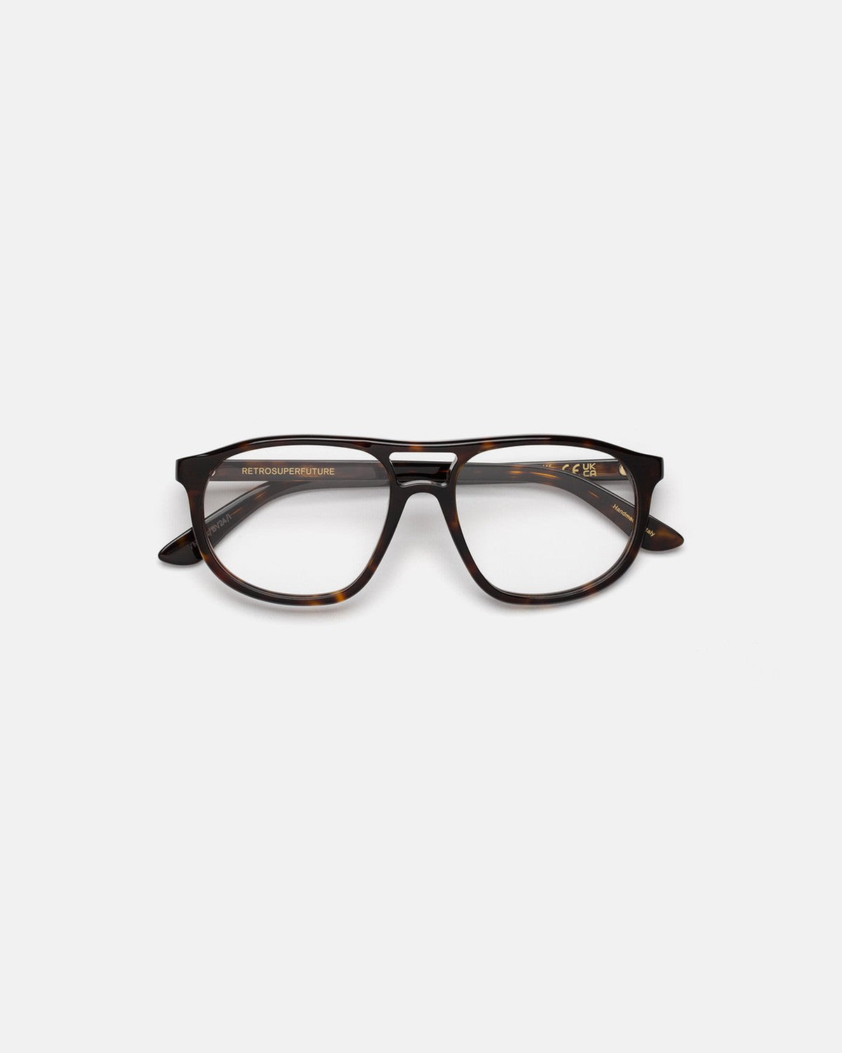 Front view of RETROSUPERFUTURE Numero 127 Havana sunglasses with folded temples.