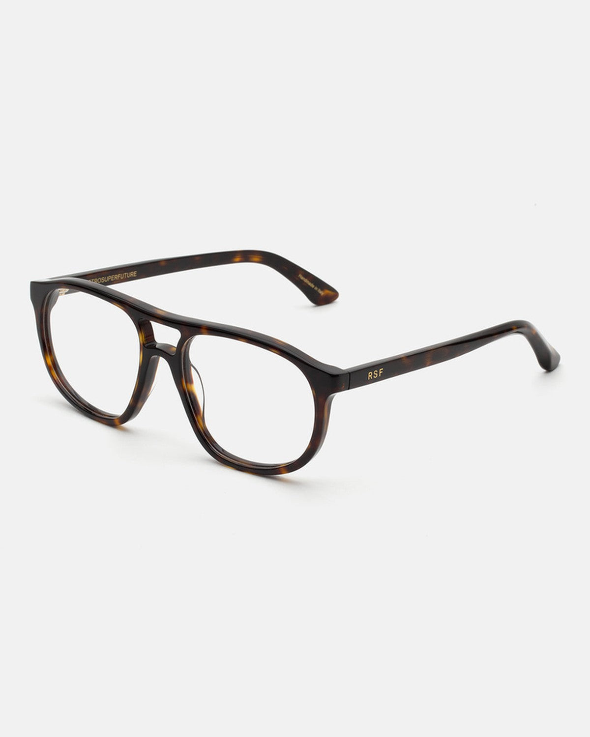 Angle view of RETROSUPERFUTURE Numero 127 Havana sunglasses with open temples.