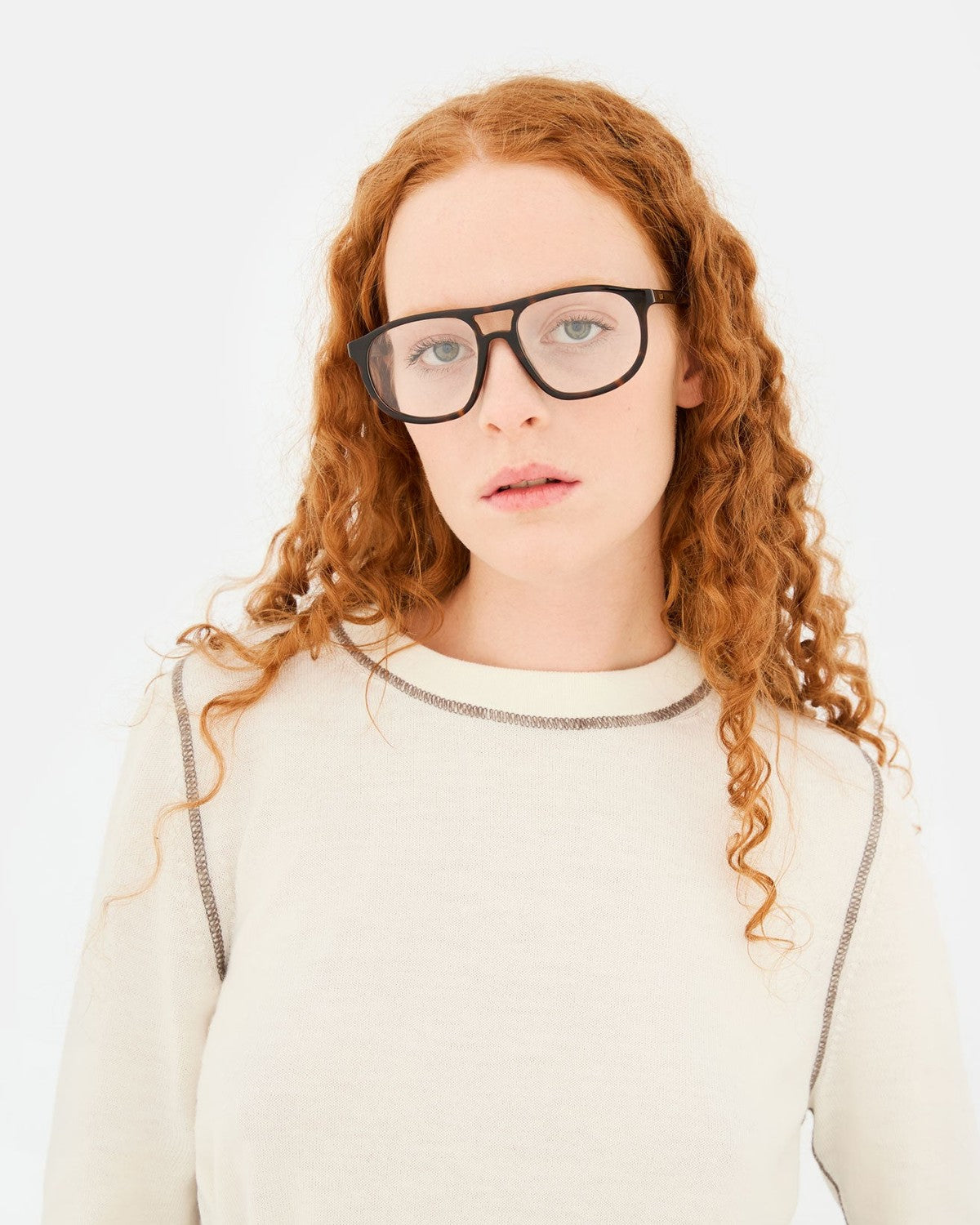 Front try-on view of RETROSUPERFUTURE Numero 127 Havana sunglasses.