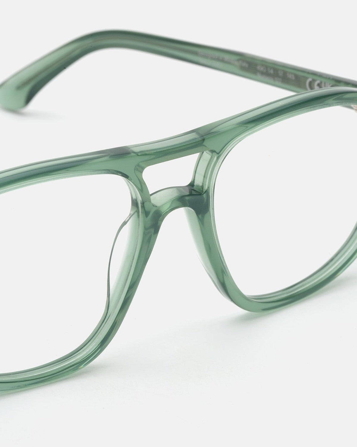 Close-up of the bridge and temple detail on RETROSUPERFUTURE Numero 127 Salvia sunglasses.