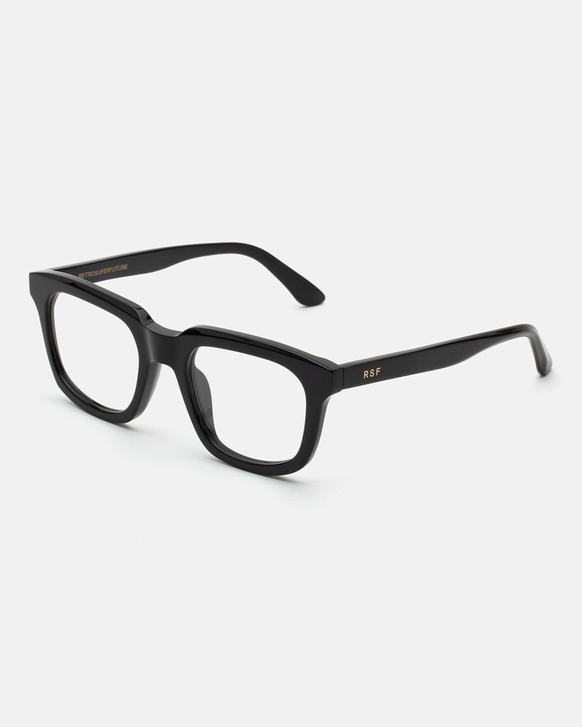 Angle view of RETROSUPERFUTURE Numero 132 Black sunglasses showing the left temple.