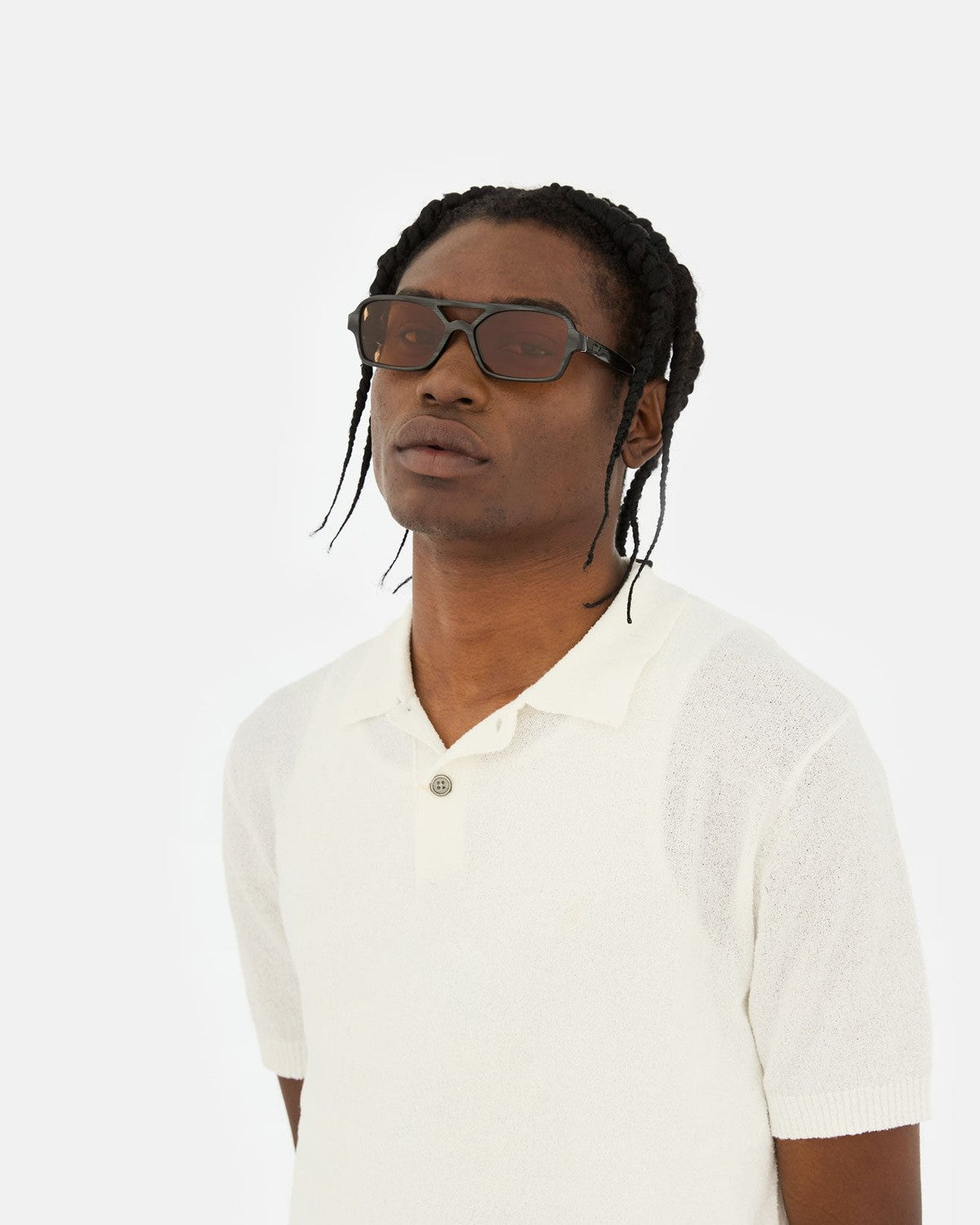 Side profile of model wearing RETROSUPERFUTURE Numero 132 Cola sunglasses.
