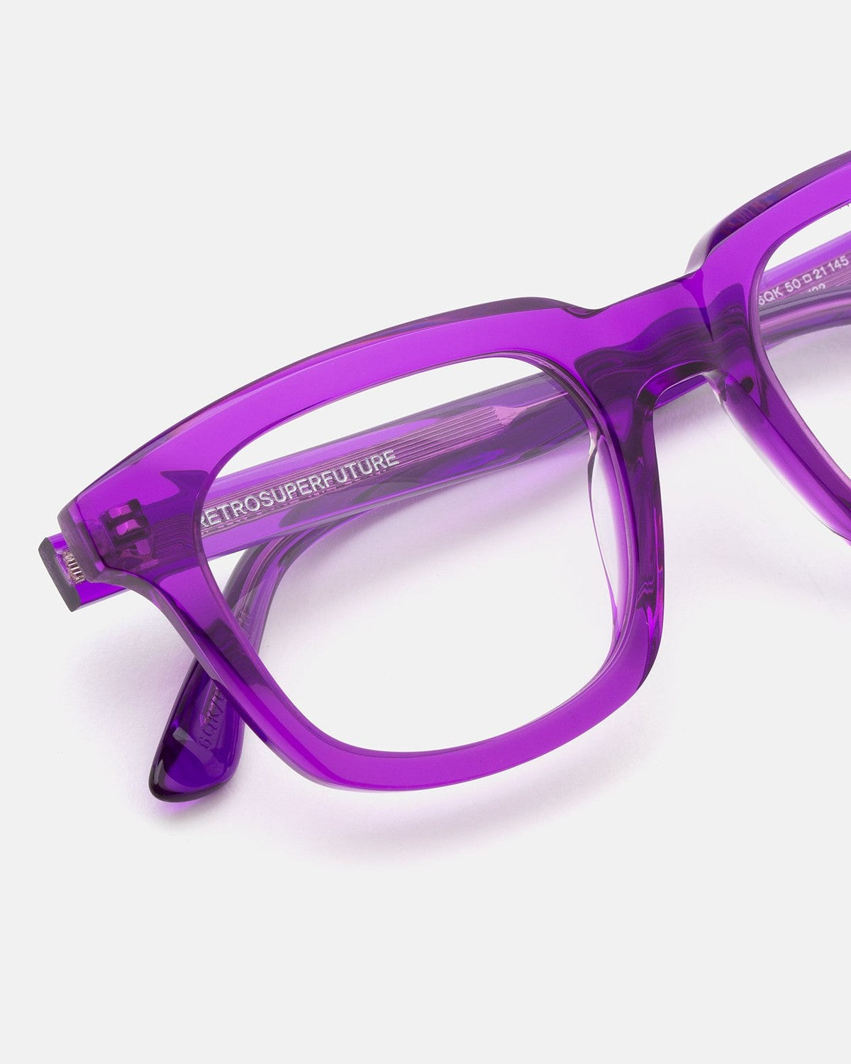 Close-up of the temple hinge on RETROSUPERFUTURE Numero 132 Violissimo sunglasses.