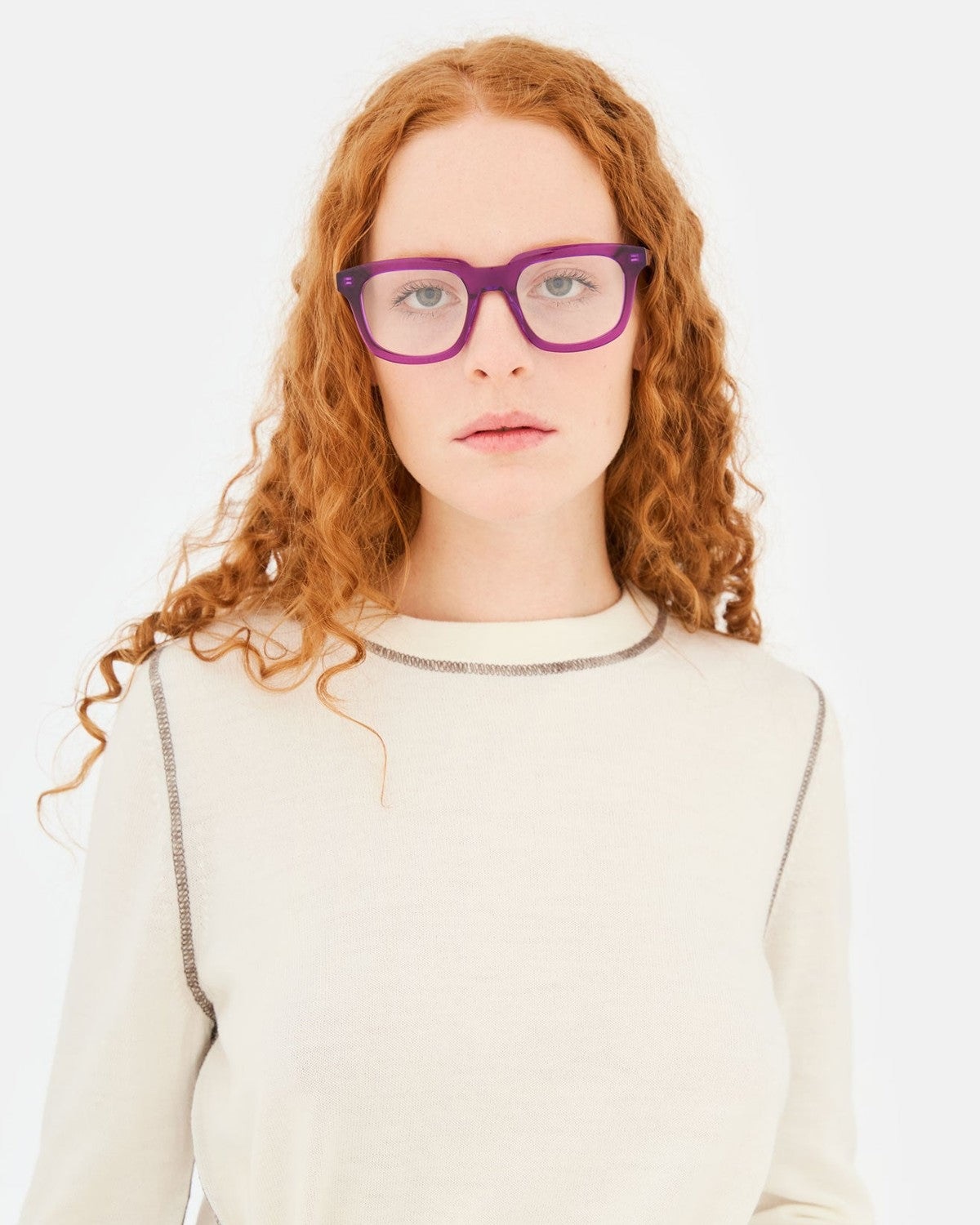 Front view of model wearing RETROSUPERFUTURE Numero 132 Violissimo sunglasses.