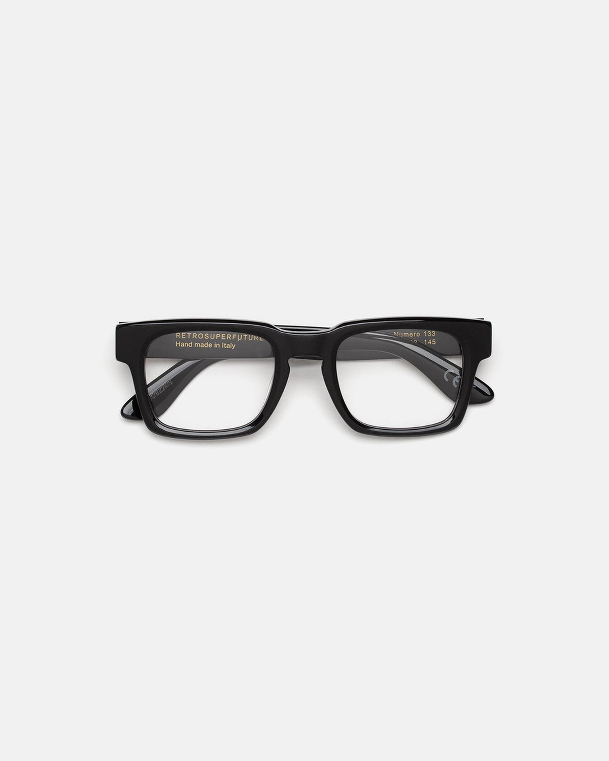 Front view of RETROSUPERFUTURE Numero 133 Black sunglasses with temples folded.