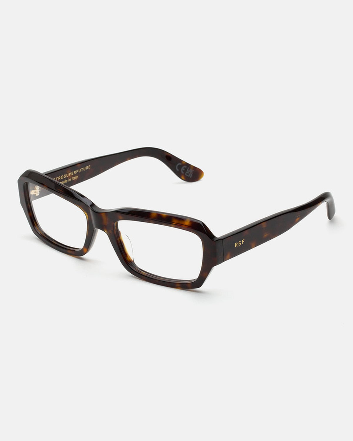 Angle view of RETROSUPERFUTURE Numero 134 3627 sunglasses in tortoiseshell acetate.