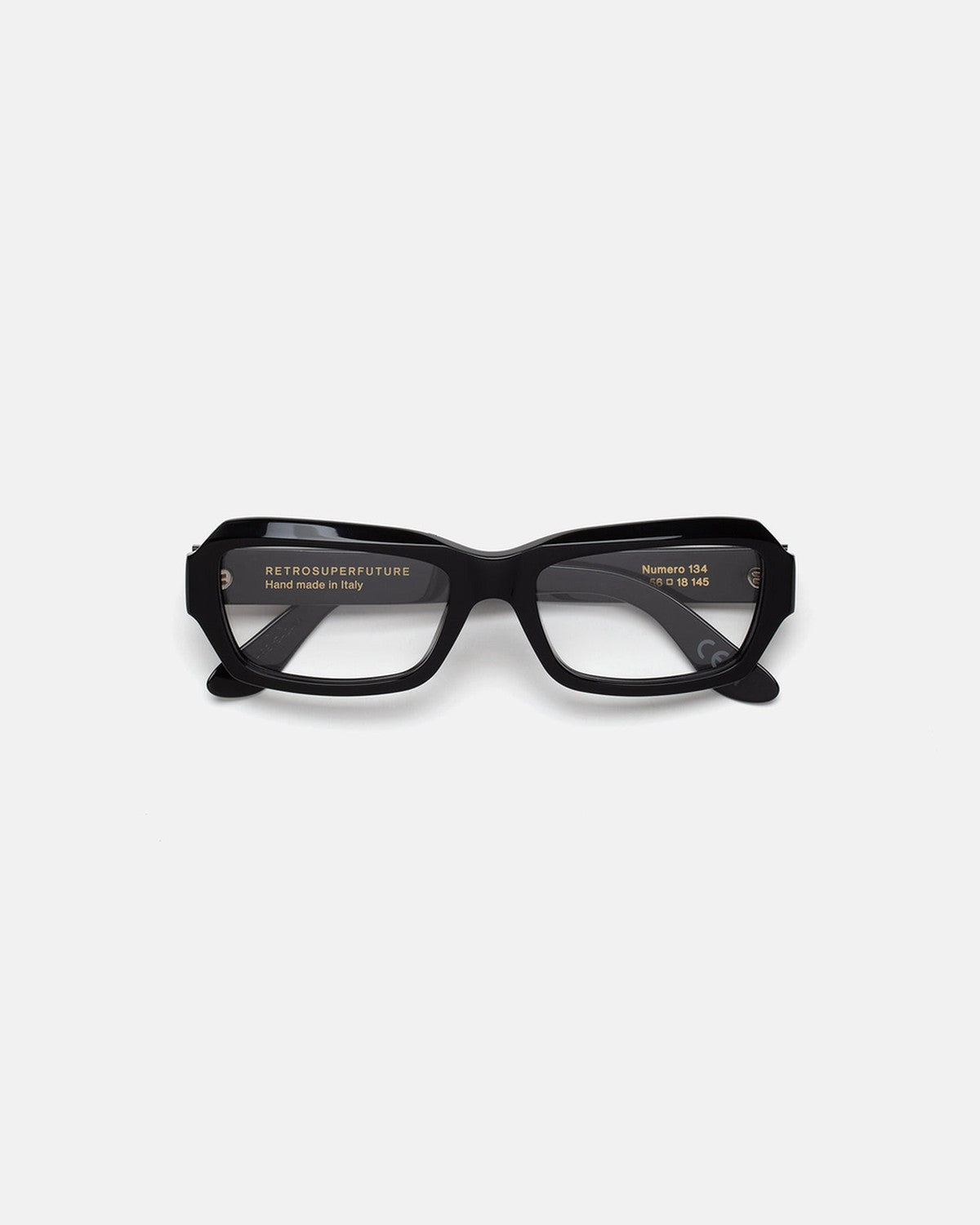 Front view of RETROSUPERFUTURE Numero 134 Black sunglasses folded flat.