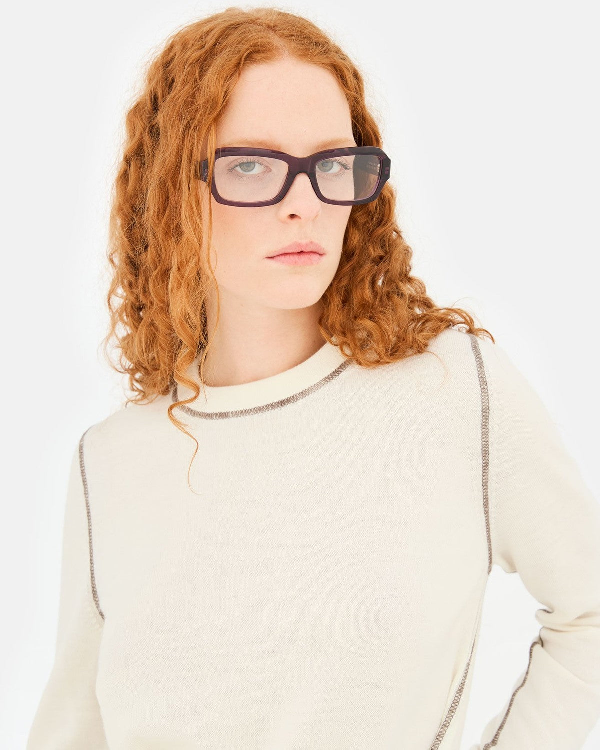 Front view of model wearing RETROSUPERFUTURE Numero 134 Melanzana sunglasses.