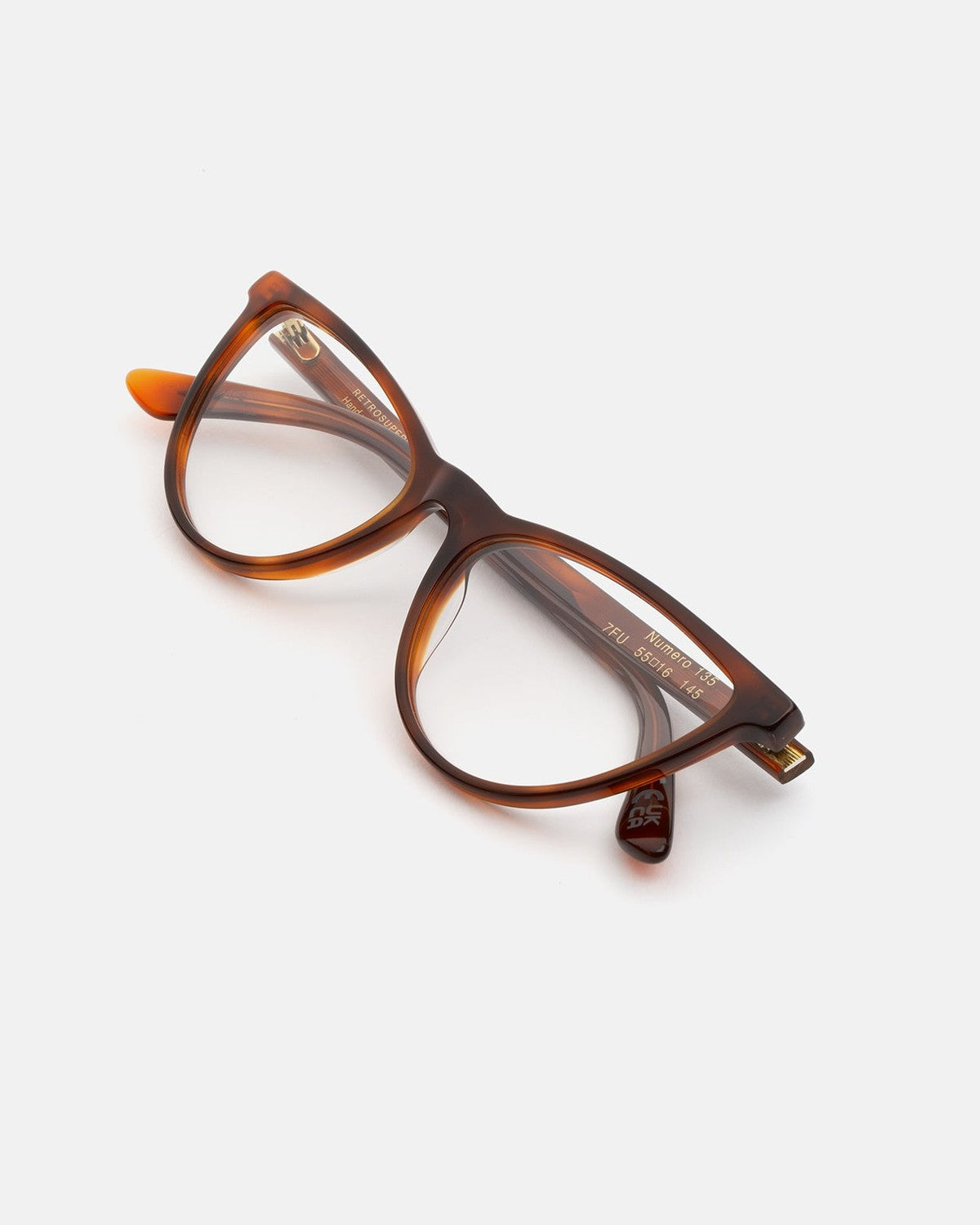 Overhead view of RETROSUPERFUTURE Numero 135 Havana Diversa sunglasses partially folded.