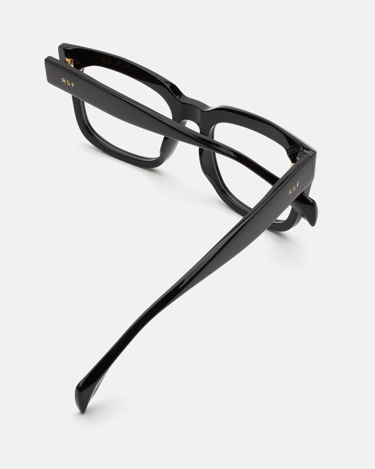 View of the temples and hinges of RETROSUPERFUTURE Numero 136 Black sunglasses.
