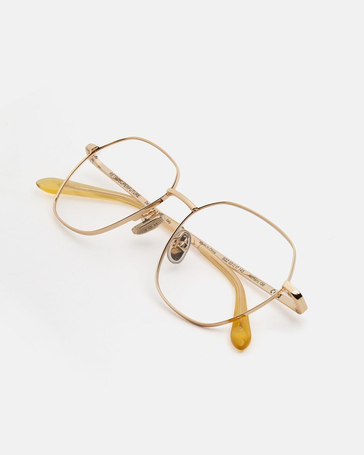 Overhead view of folded RETROSUPERFUTURE Numero 138 Cremoso sunglasses.