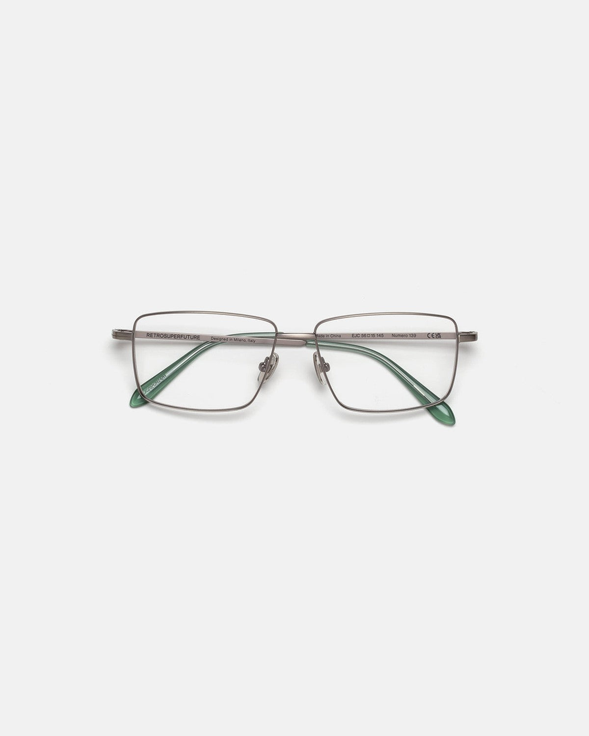 Front view of RETROSUPERFUTURE Numero 139 Salvia sunglasses folded flat.