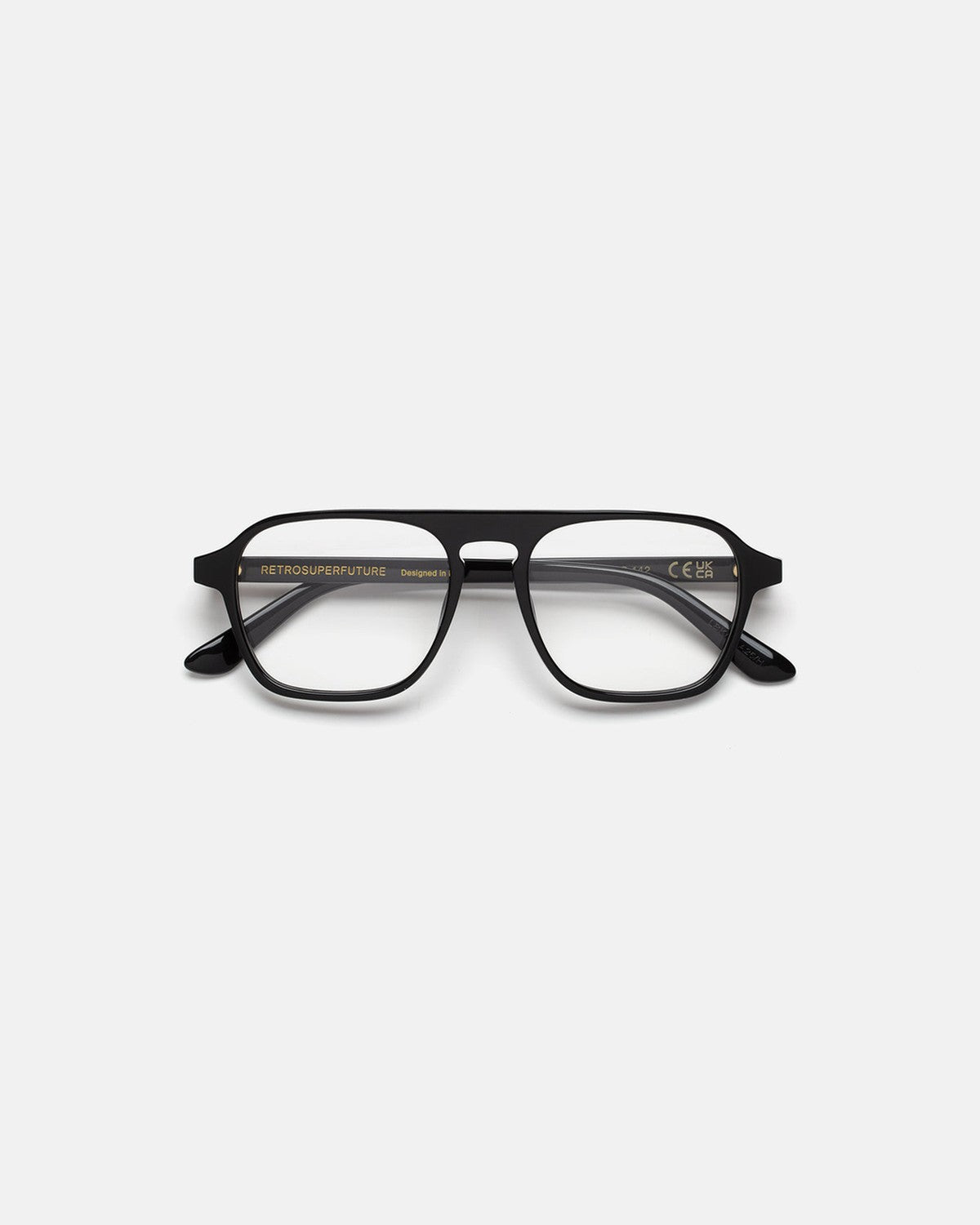 Front view of RETROSUPERFUTURE Numero 142 Nero sunglasses with temples folded.