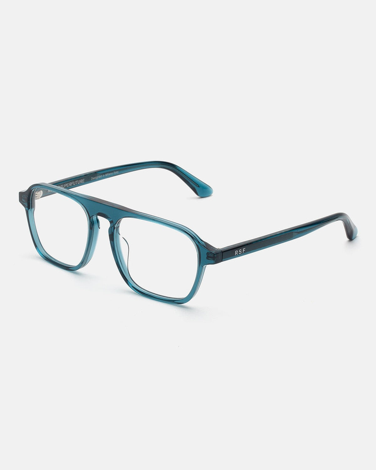 Angle view of RETROSUPERFUTURE Numero 142 Teal sunglasses.