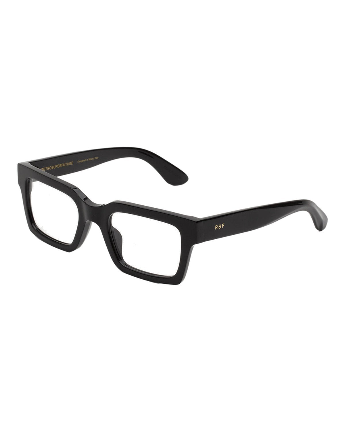 Angled front view of RETROSUPERFUTURE Numero 144 Nero sunglasses.