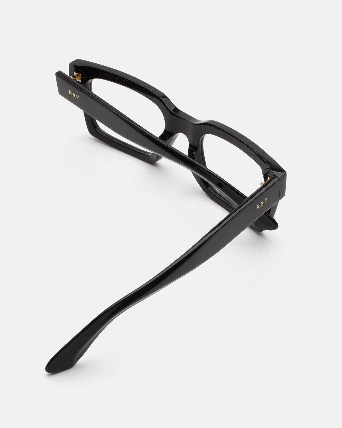 Rear angled view of RETROSUPERFUTURE Numero 144 Nero sunglasses showing temples.