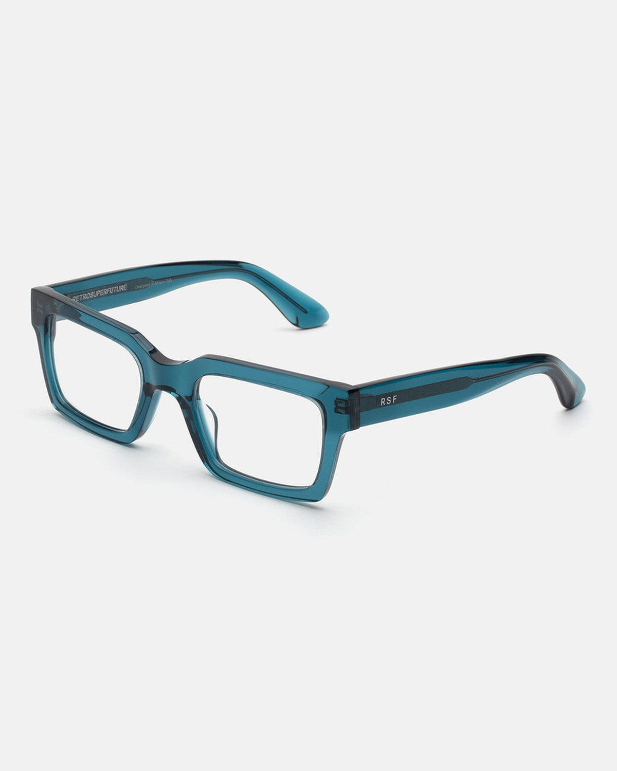 Angle view of RETROSUPERFUTURE Numero 144 Teal sunglasses.
