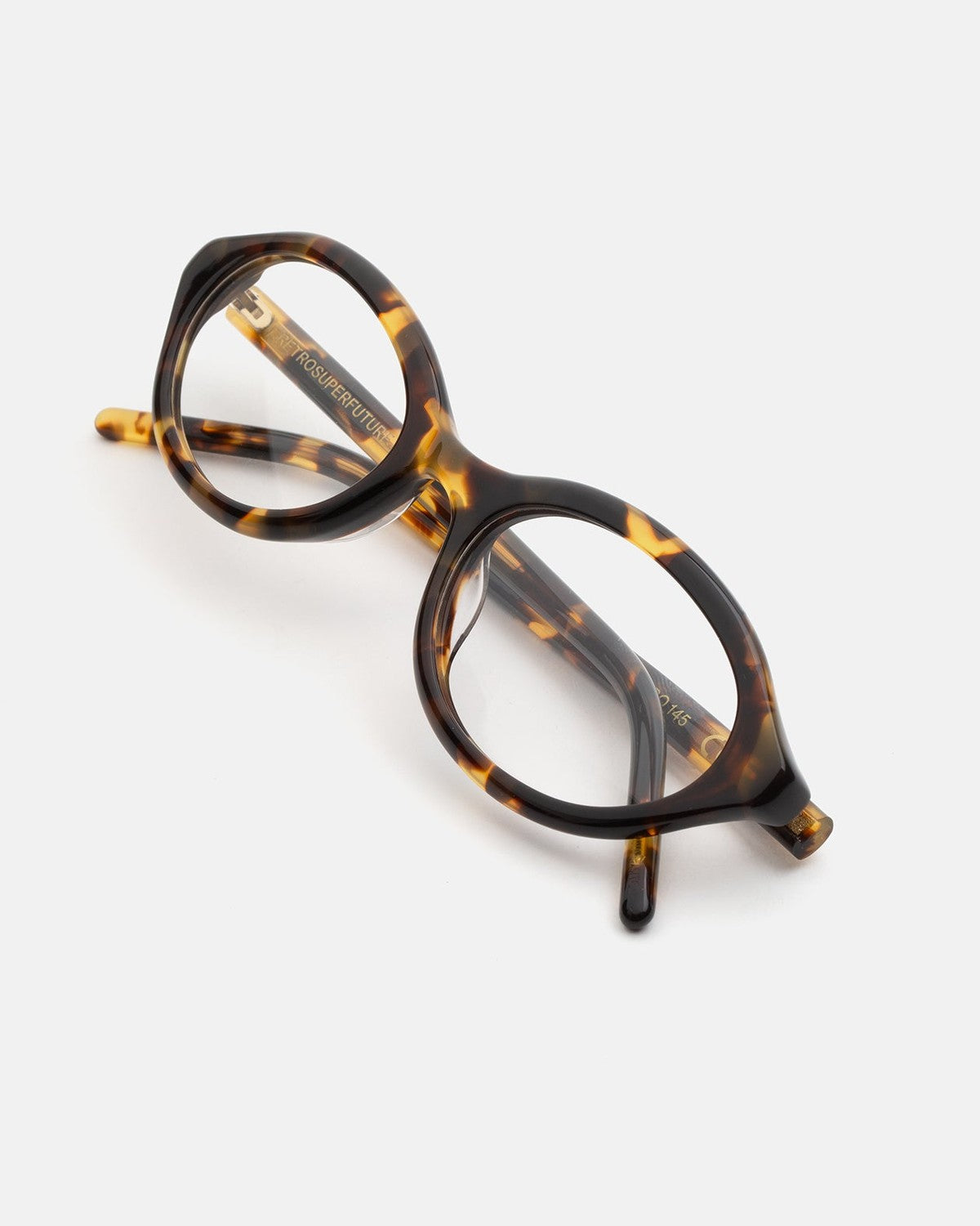 Overhead view of folded RETROSUPERFUTURE Numero 145 Burnt sunglasses.