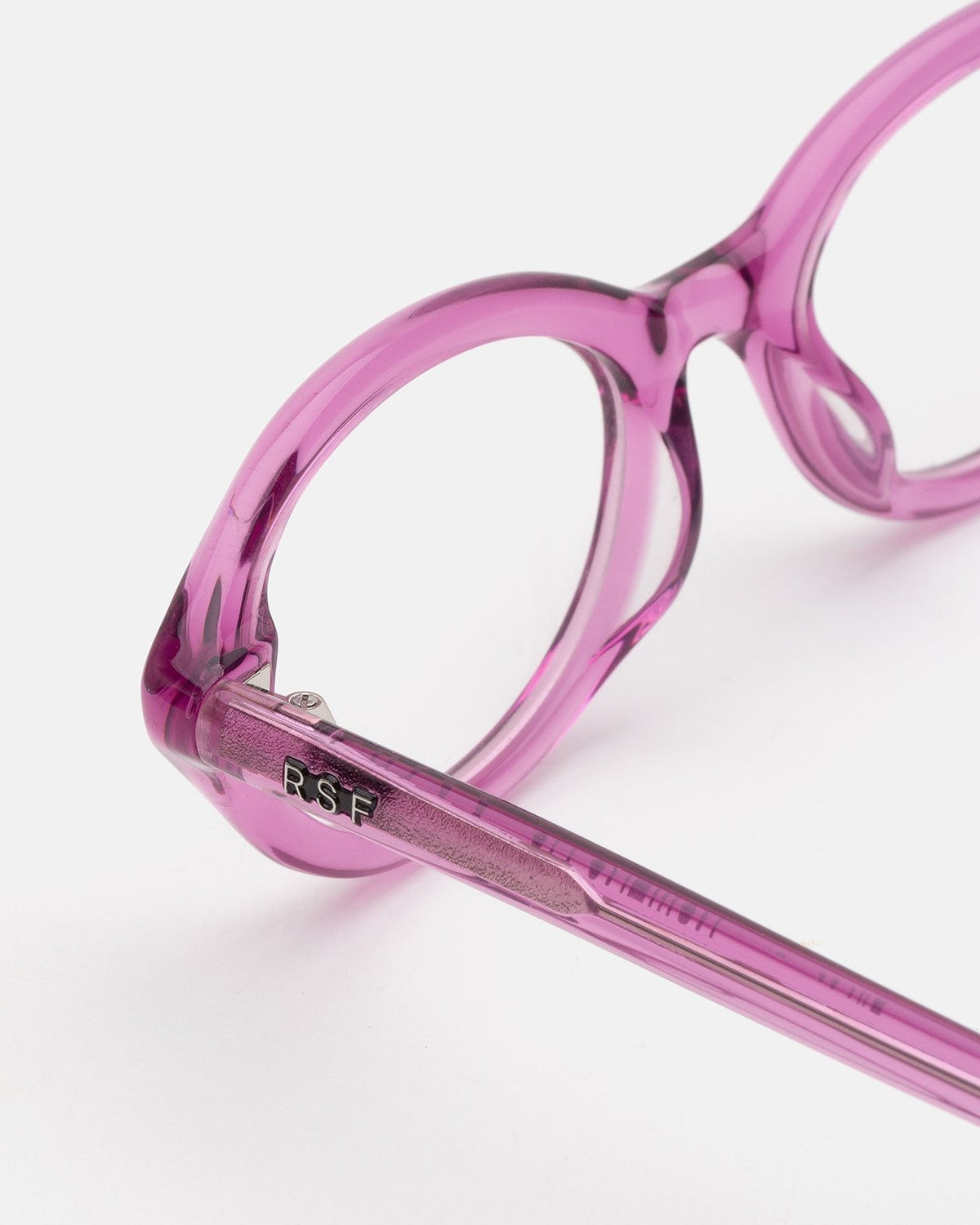 Close-up of the temple with RSF branding on RETROSUPERFUTURE Numero 145 Caramella sunglasses.
