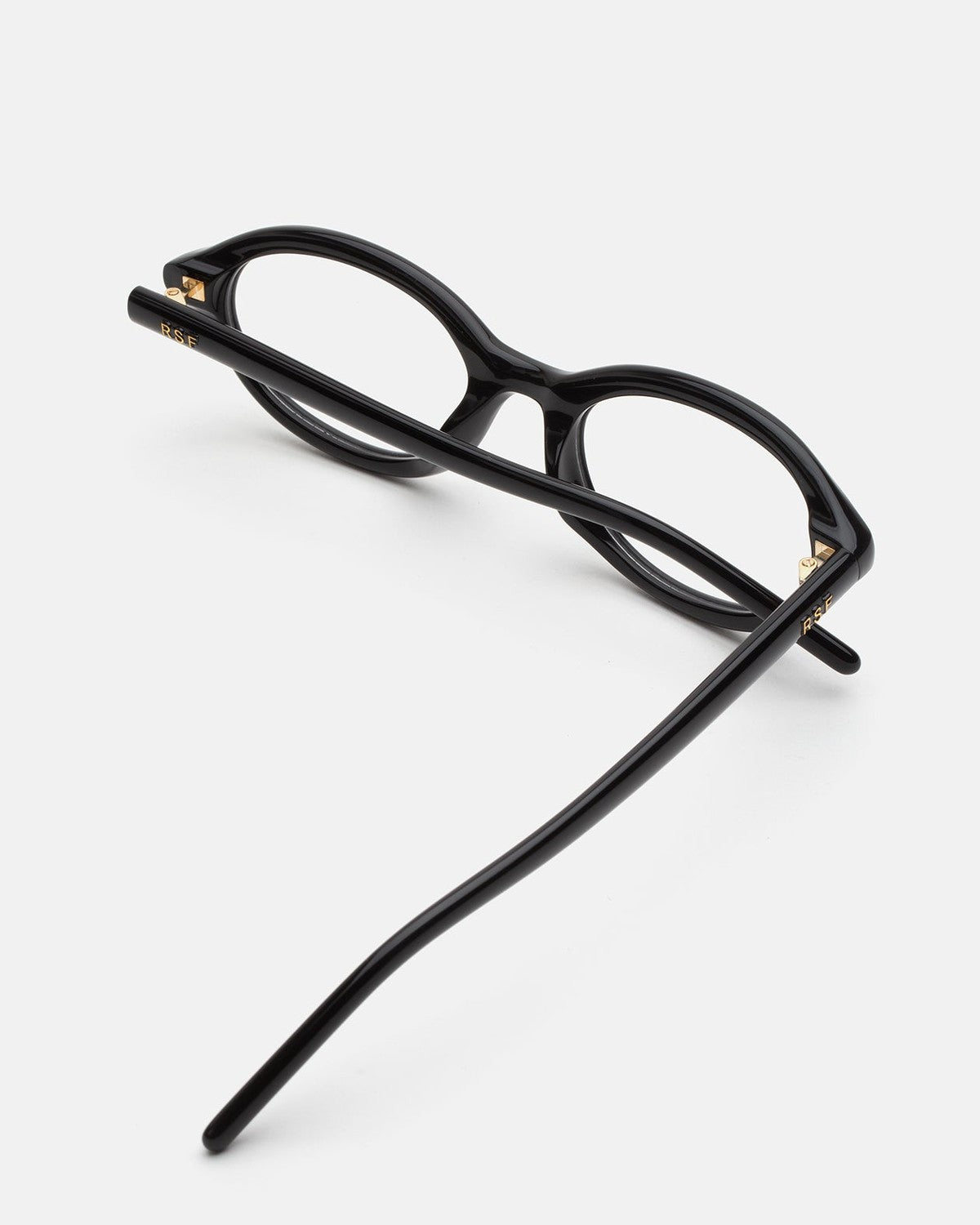 Overhead view of RETROSUPERFUTURE Numero 145 Nero sunglasses showing temple and hinge details.