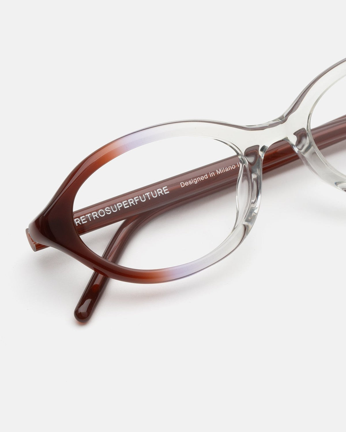 Close-up of the temple and fade detailing on RETROSUPERFUTURE Numero 145 Side Fade sunglasses.