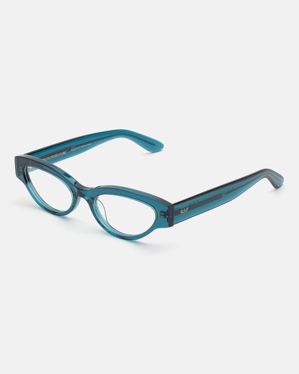 Angle view of RETROSUPERFUTURE Numero 147 Teal sunglasses.